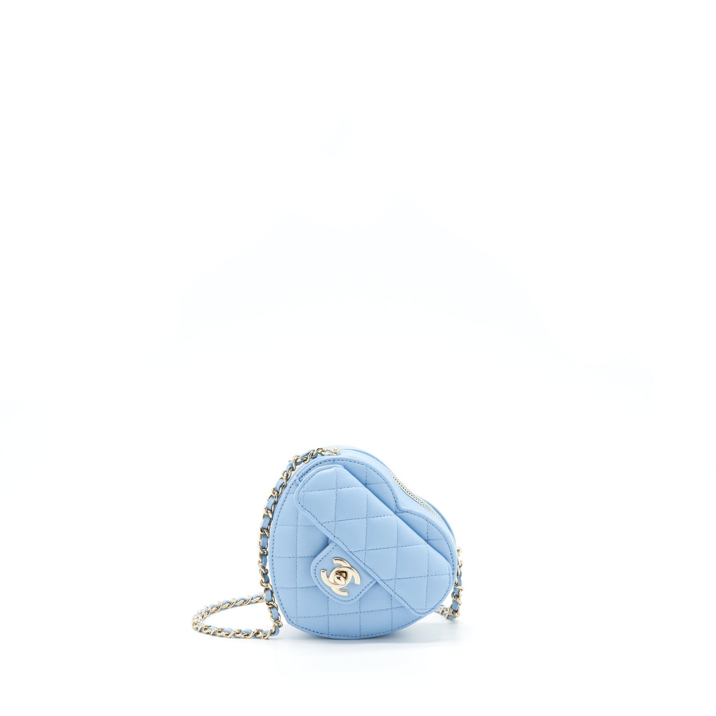 Chanel 22S Heart Lambskin Light LGHW Blue Small Handbag