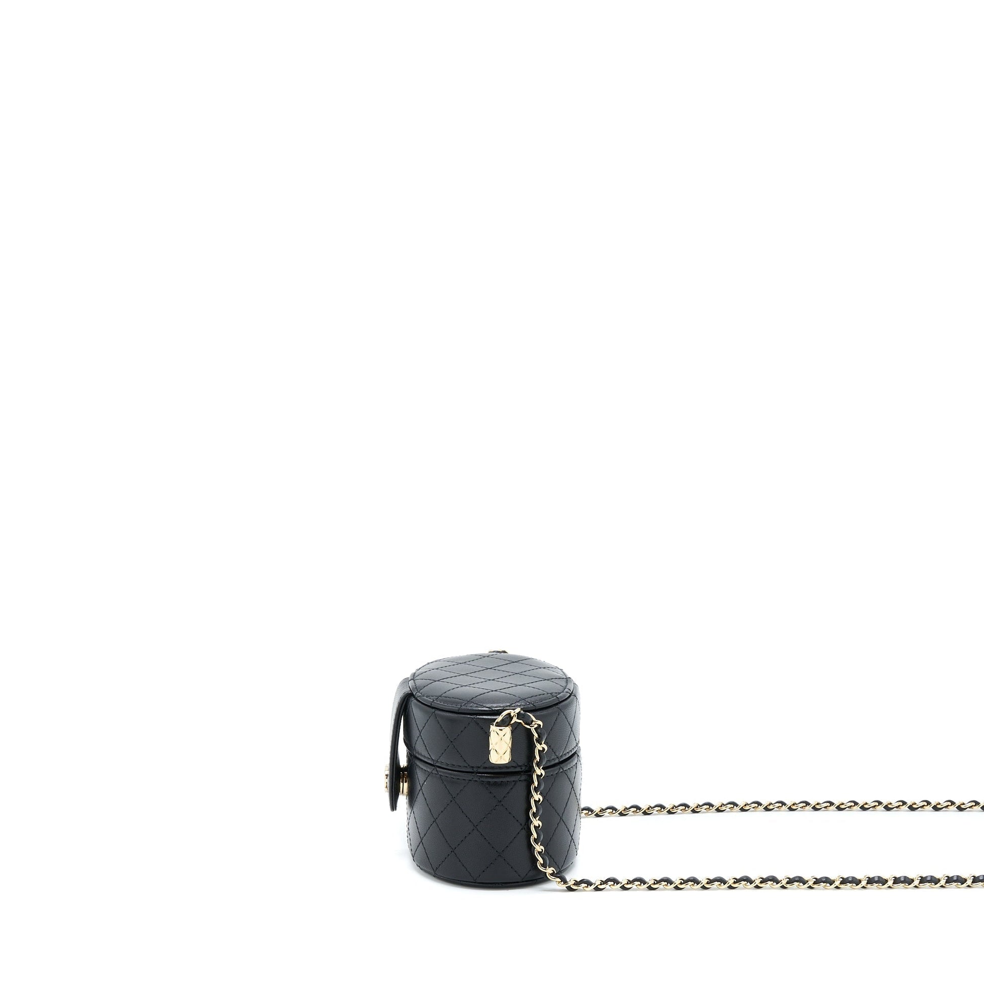 Chanel Round Vanity Lambskin LGHW Black Mini Bag