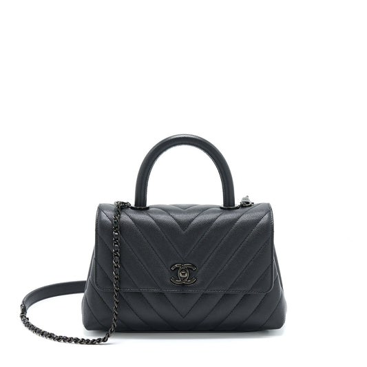 Chanel Coco Handle Chevron Caviar So Black Small Handbag