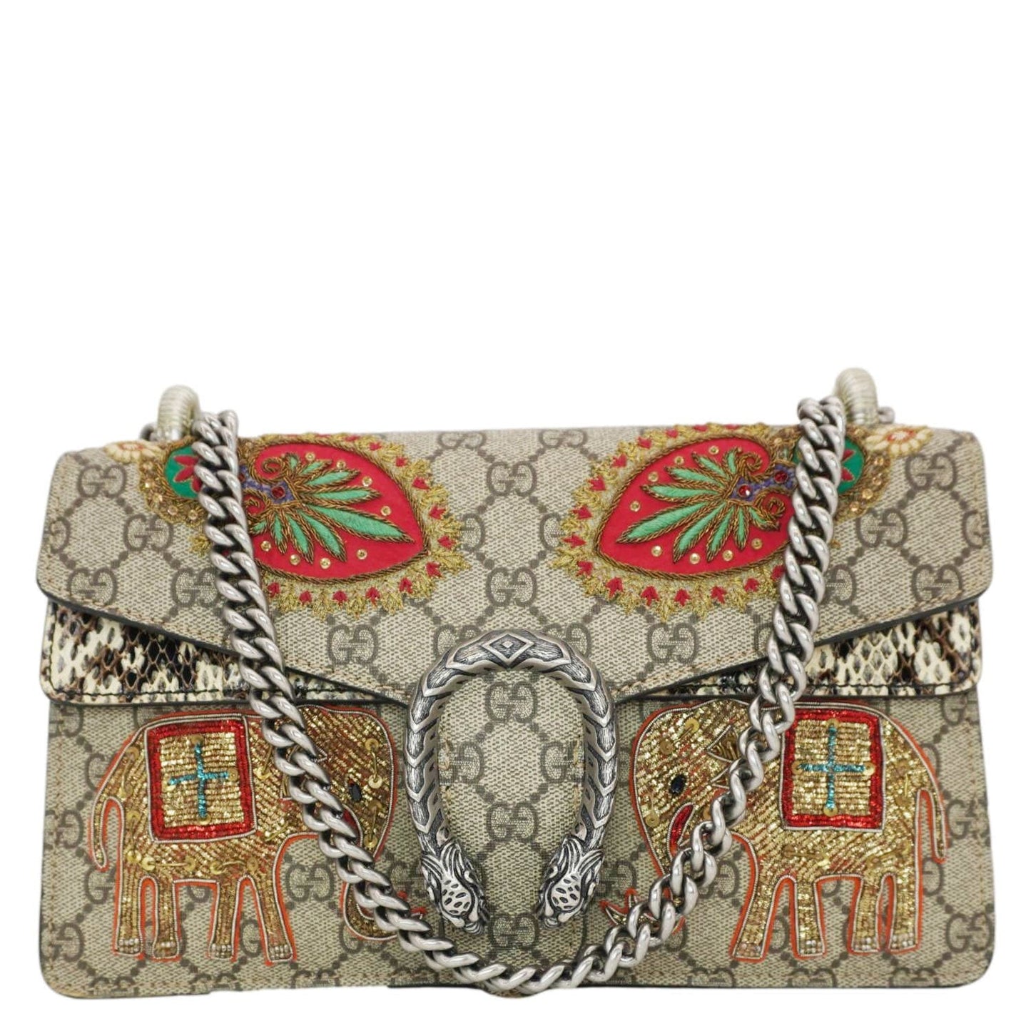 Gucci Dionysus Supreme Elephant Embroidered Shoulder Bag Beige