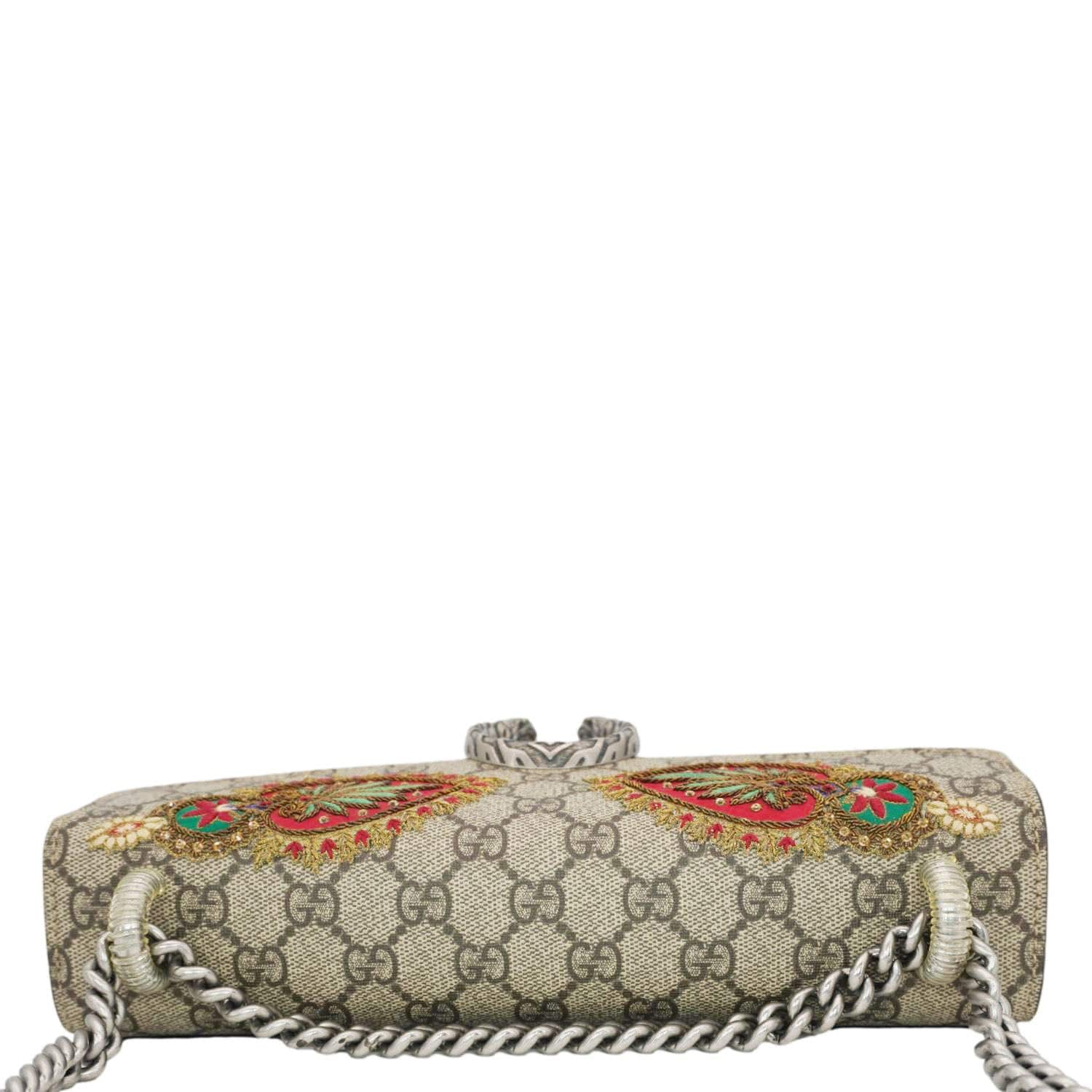 Gucci Dionysus Supreme Elephant Embroidered Shoulder Bag Beige
