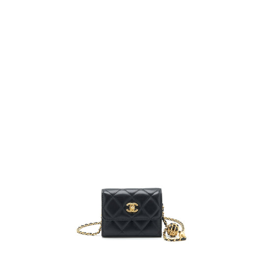Chanel Pearl Crush Lambskin GHW Black Clutch Bag