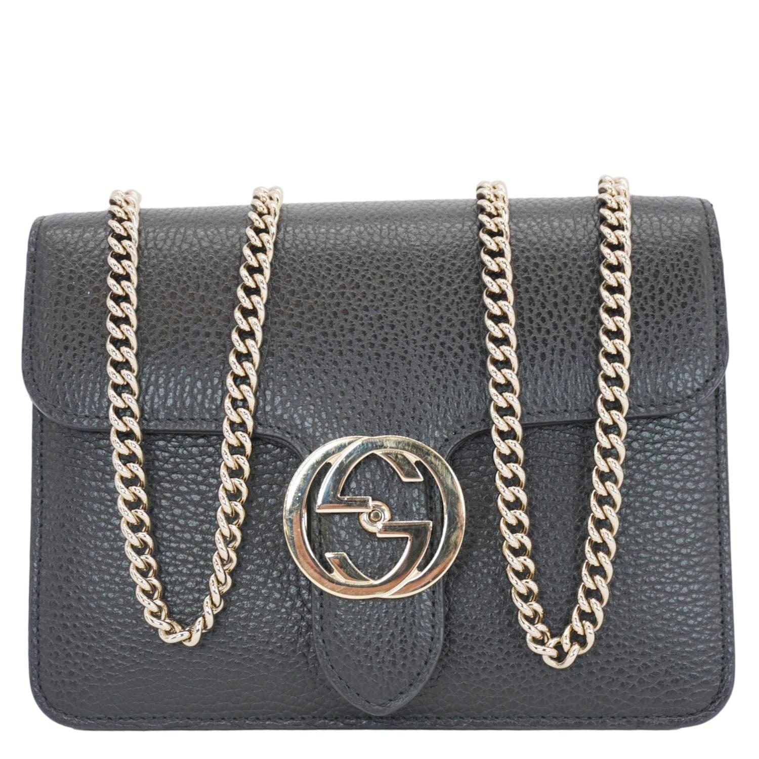 Gucci Interlocking Crossbody Bag Leather Black Crossbody Bag
