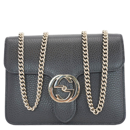 Gucci Interlocking Crossbody Bag Leather Black Crossbody Bag