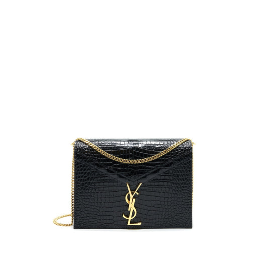 YSL Saint Laurent Saint Laurent Cassandra Clasp Purse Crocodile Embossed Monogram Black Travel Bag