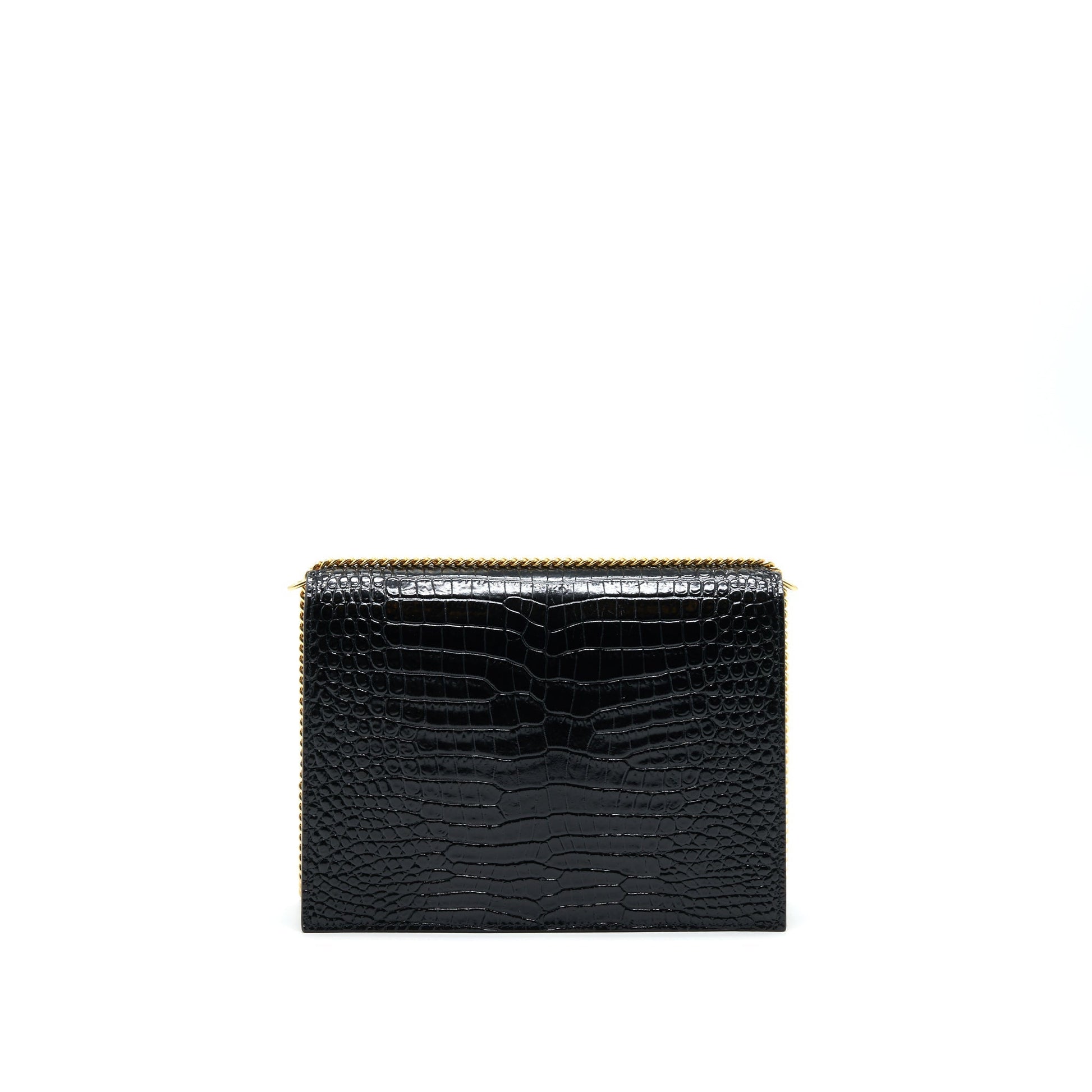 YSL Saint Laurent Saint Laurent Cassandra Clasp Purse Crocodile Embossed Monogram Black Travel Bag