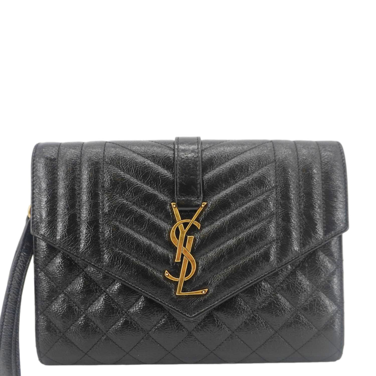 YSL Saint Laurent Yves Wristlet Clutch Leather Monogram Black Clutch Bag
