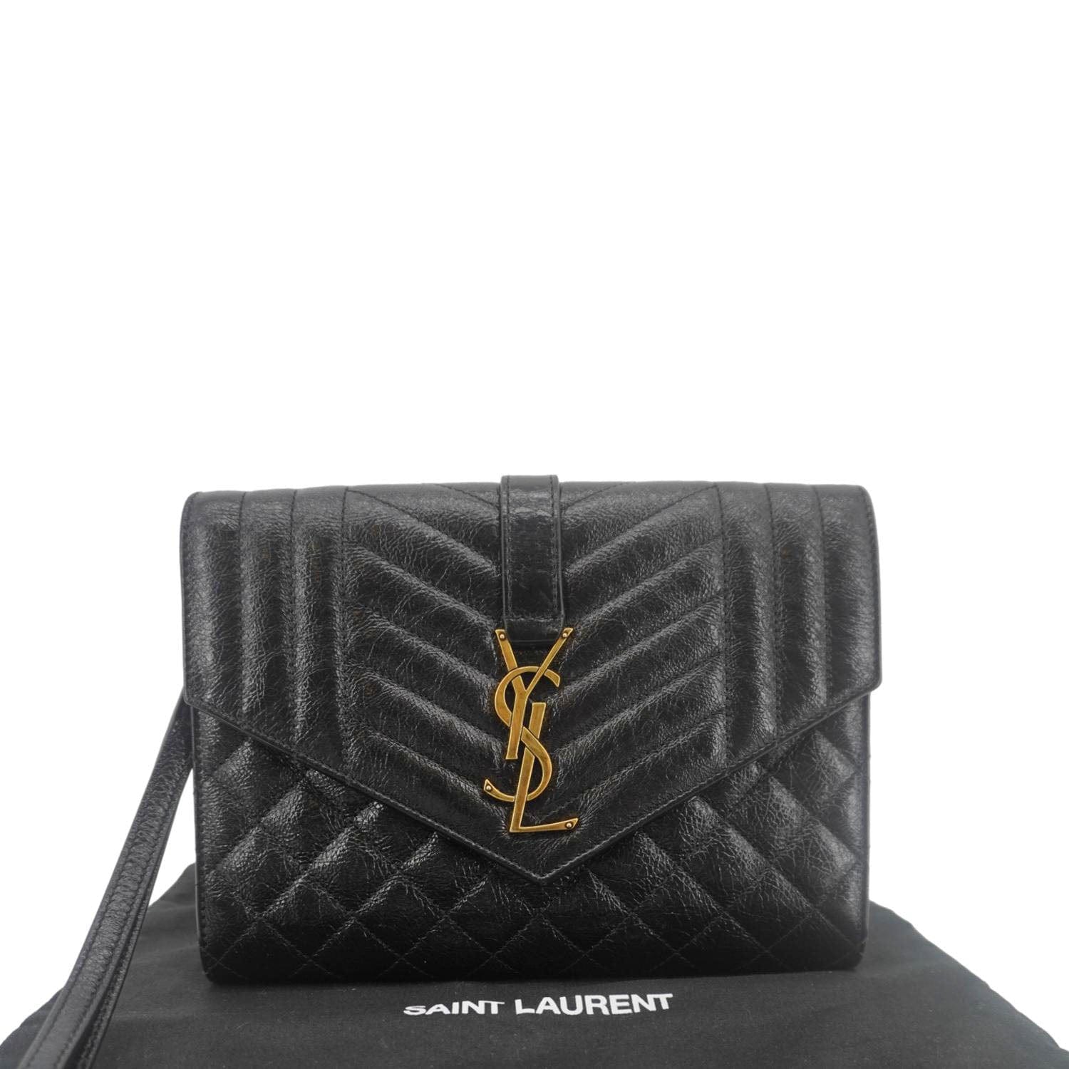YSL Saint Laurent Yves Wristlet Clutch Leather Monogram Black Clutch Bag