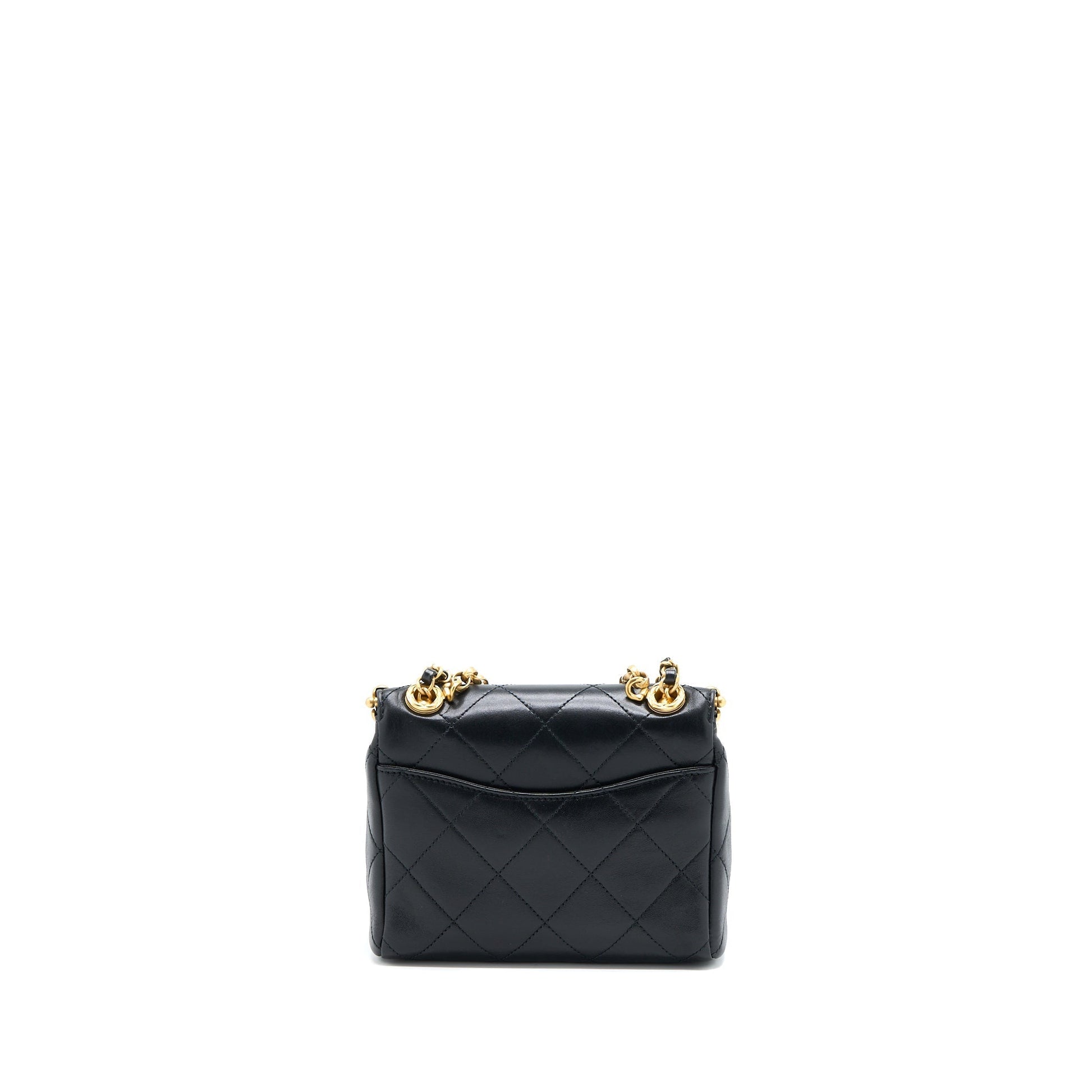Chanel Kiss Clasp Lambskin Brushed GHW Black Lock Handbag
