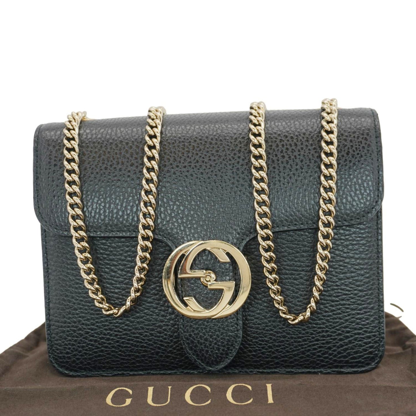 Gucci Interlocking Crossbody Bag Leather Black Crossbody Bag