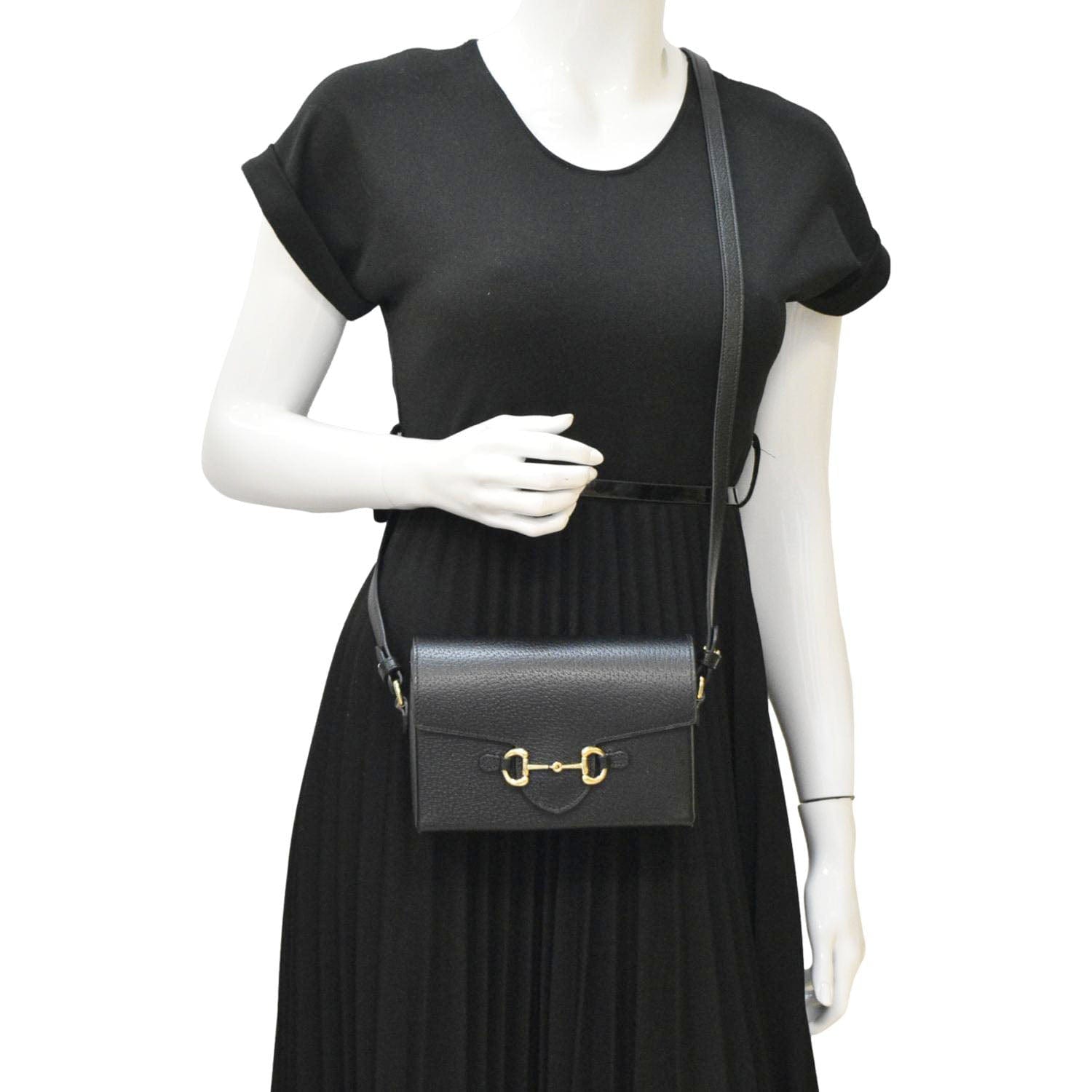Gucci Horsebit Shoulder Bag Leather Black Flap Bag