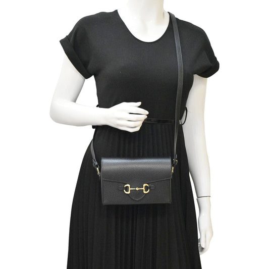 Gucci Horsebit Shoulder Bag Leather Black Flap Bag