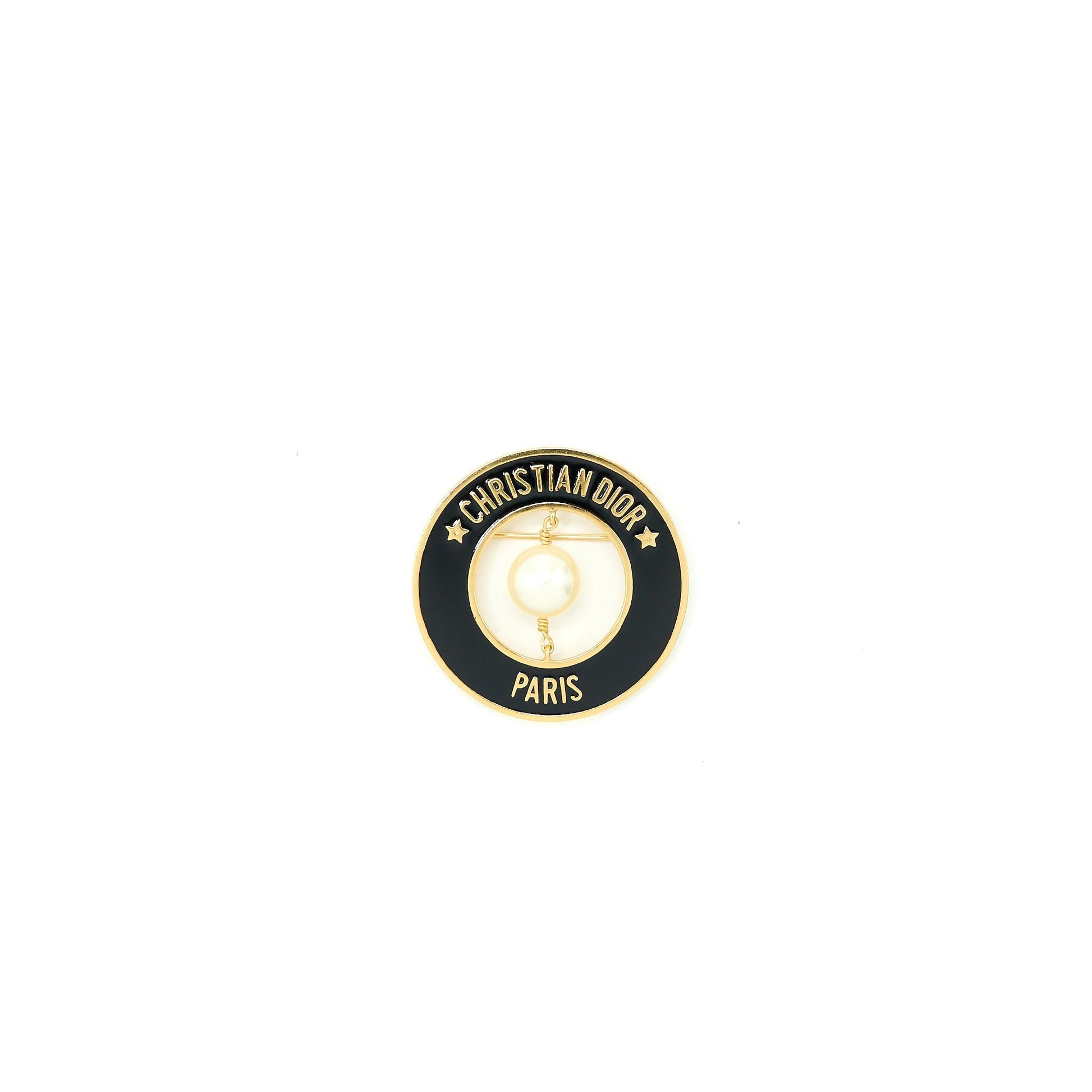 Dior Christian Round Pearl Brooch Ghw Handbag Black Travel Bag