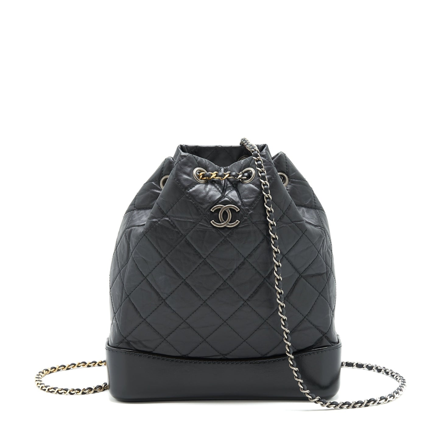 Chanel Gabrielle Backpack Quilted calfskin Sliver HW Black Gold
