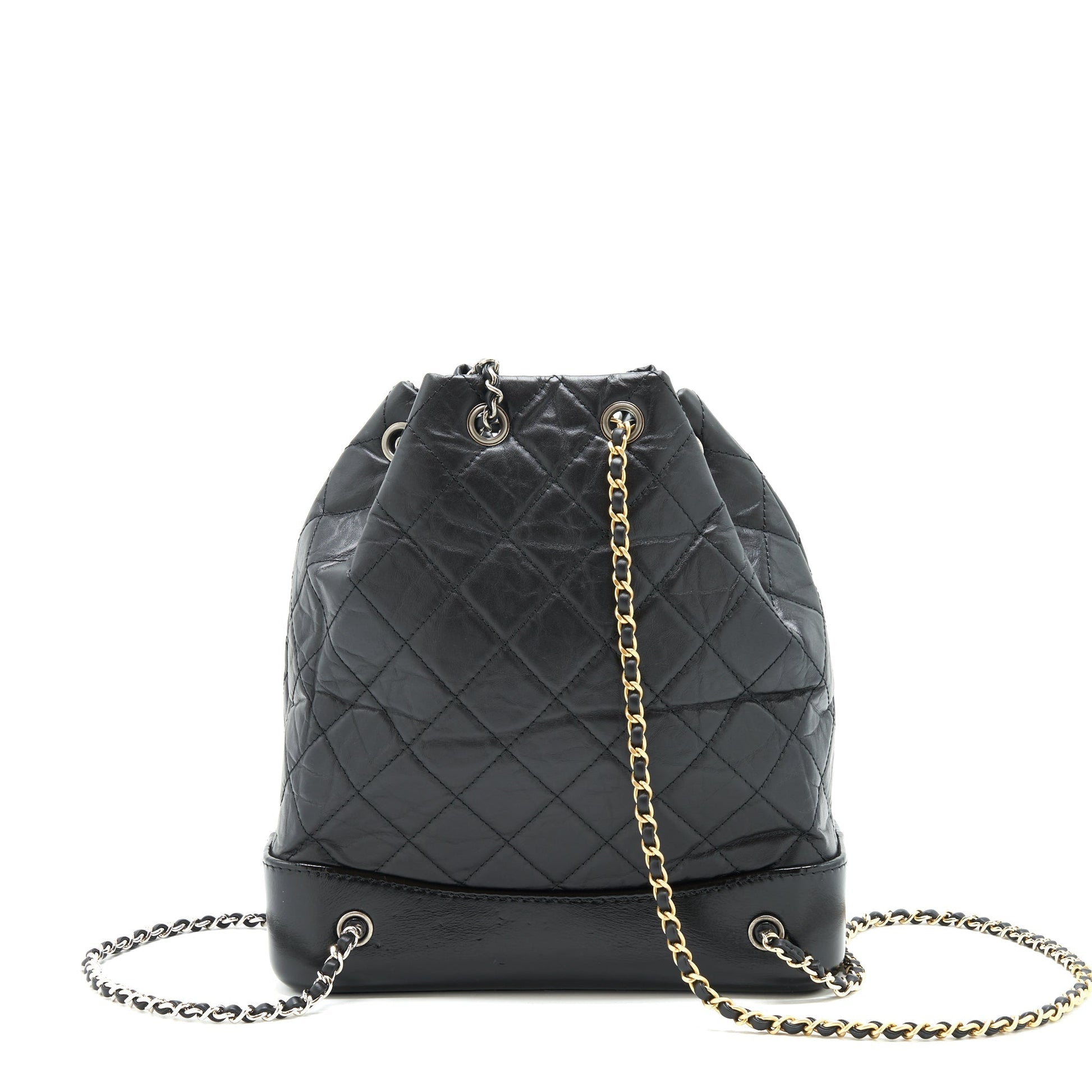 Chanel Gabrielle Backpack Quilted calfskin Sliver HW Black Gold