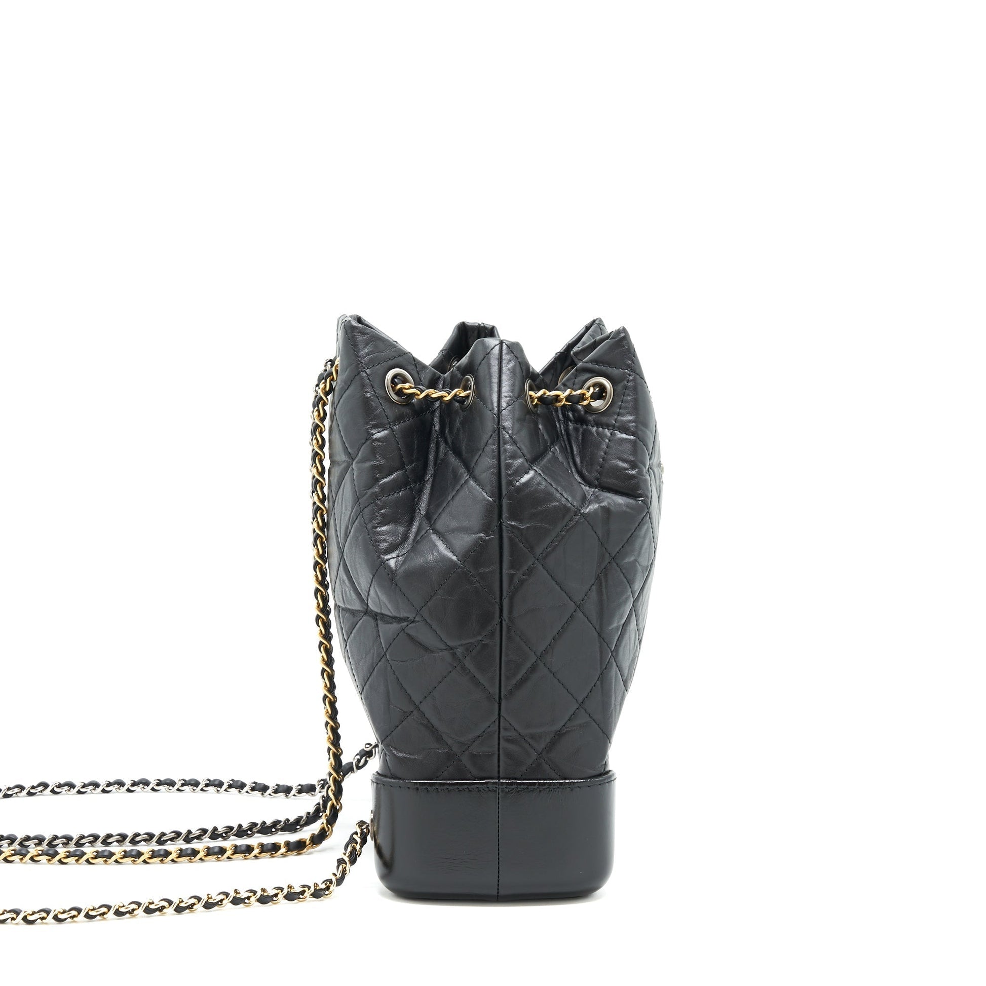 Chanel Gabrielle Backpack Quilted calfskin Sliver HW Black Gold