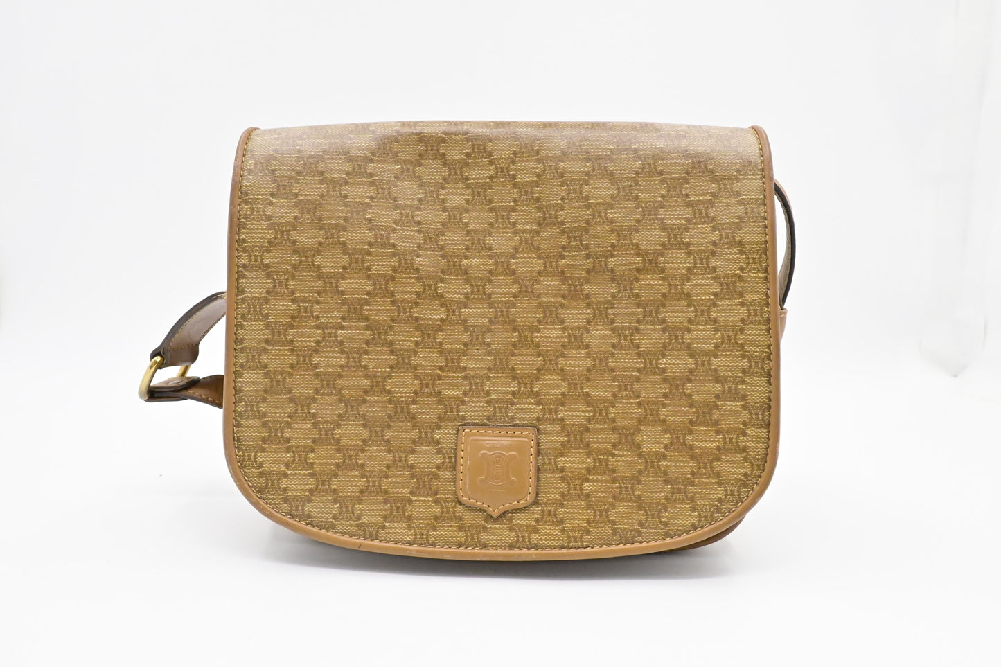 Celine Crossbody Bag In Triomphe Coated Canvas Brown