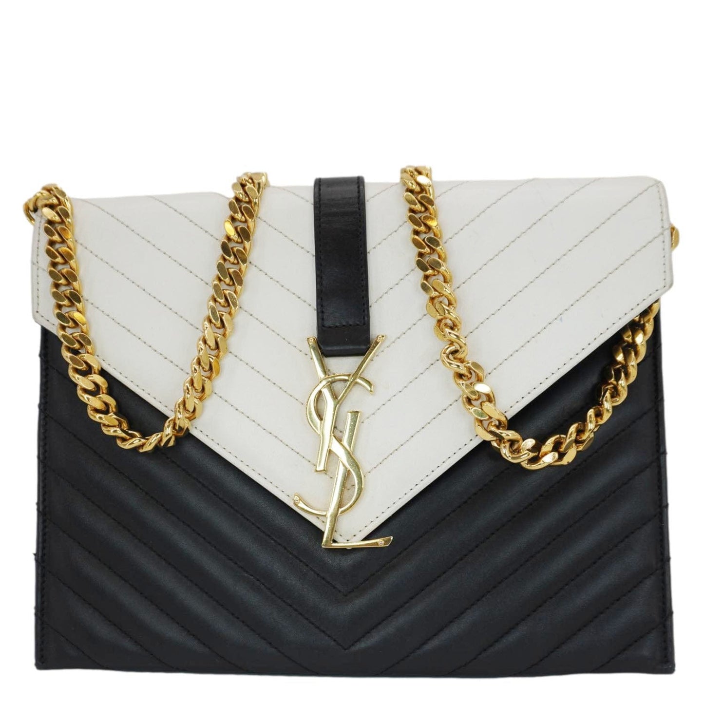 YSL Saint Laurent Yves Envelope Shoulder Bag Bicolor Leather Chain