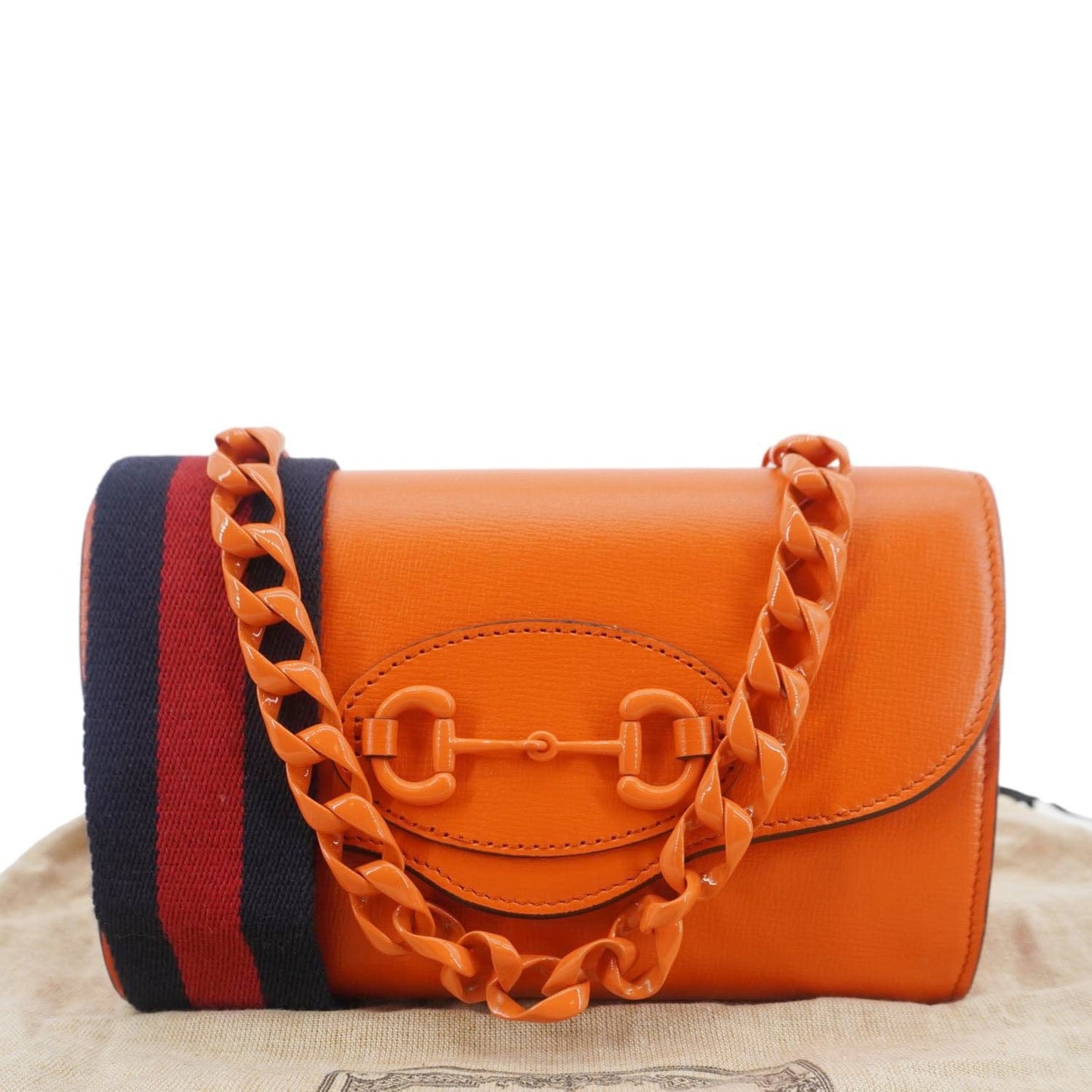 Gucci Horsebit Shoulder Bag Orange Leather Mini