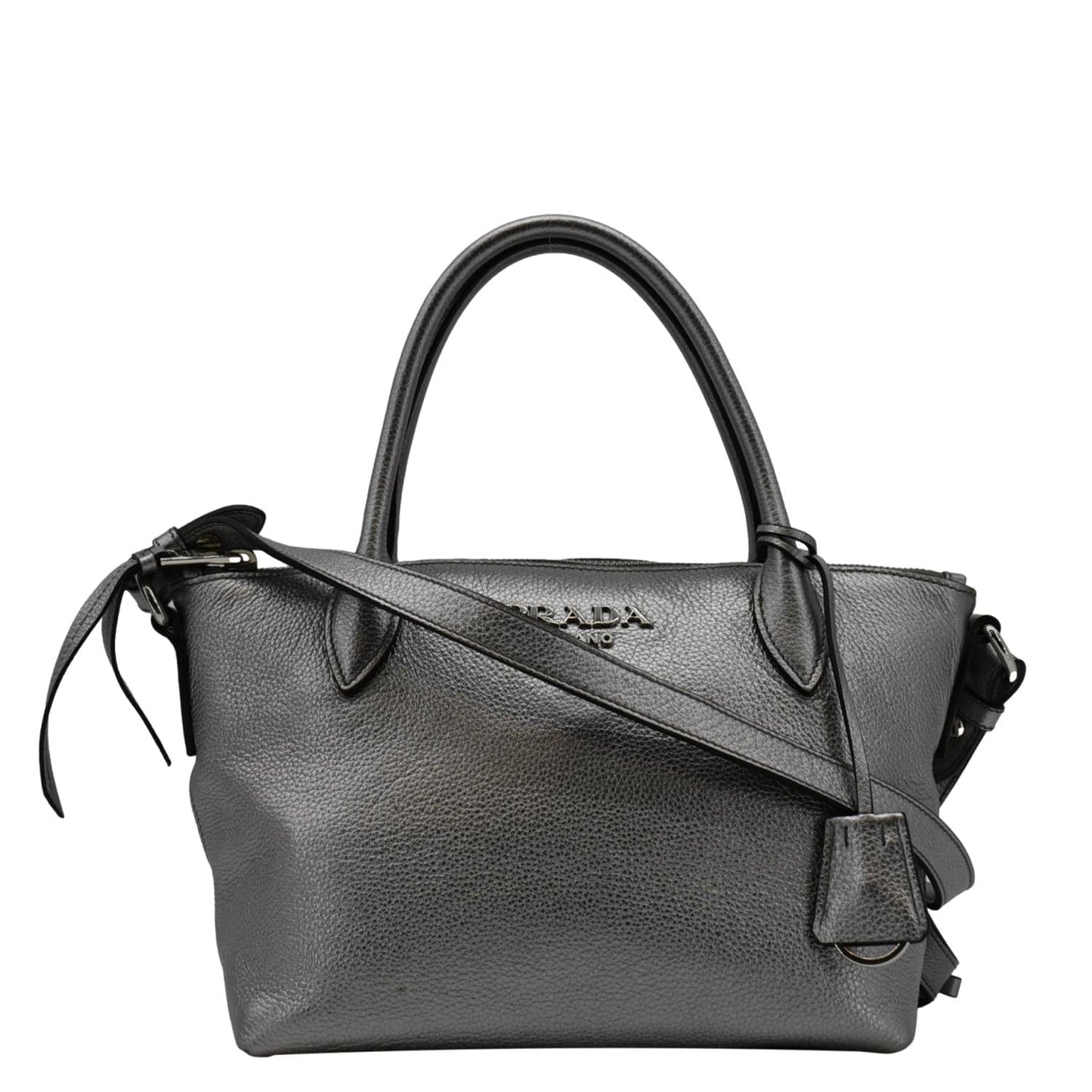 Prada Daino Tote Shoulder Bag Leather Vitello Silver