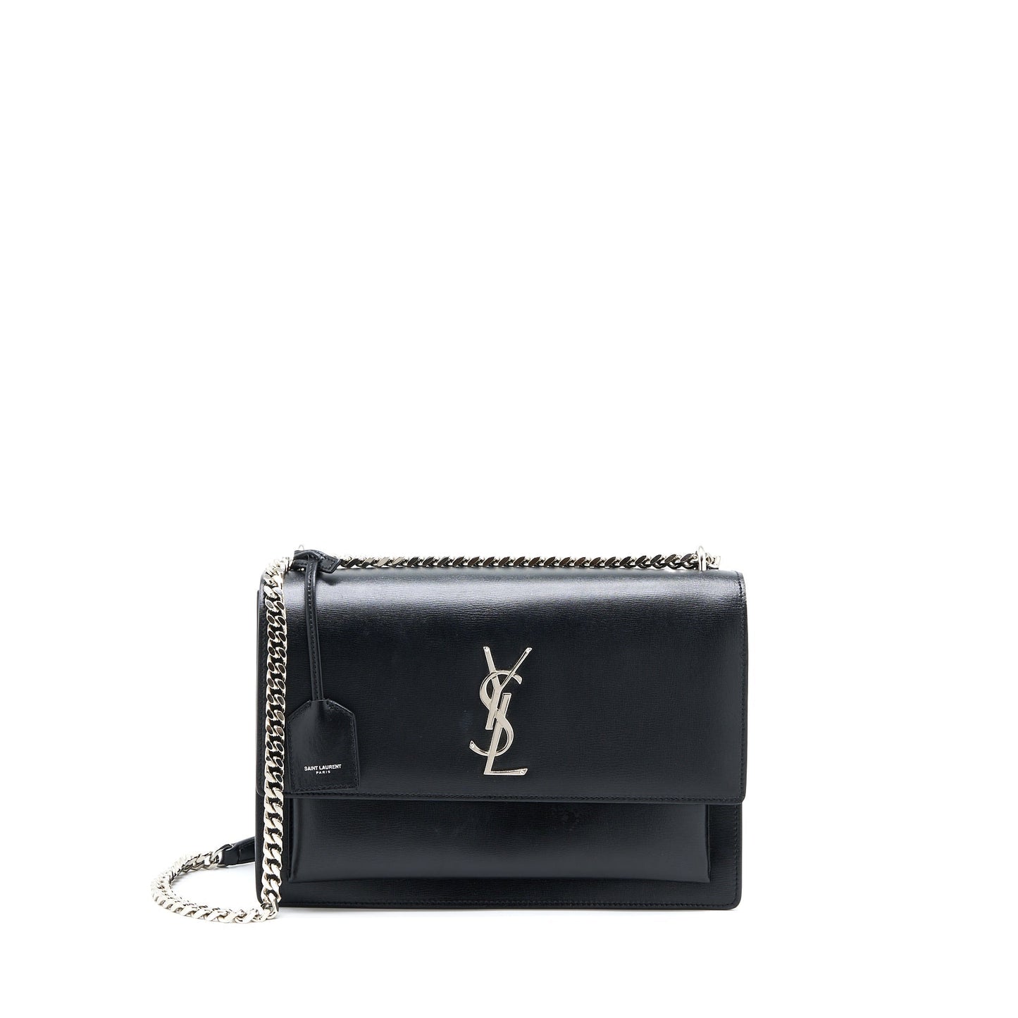 YSL Saint Laurent Sunset Purse Calfskin Travel Bag Black Large