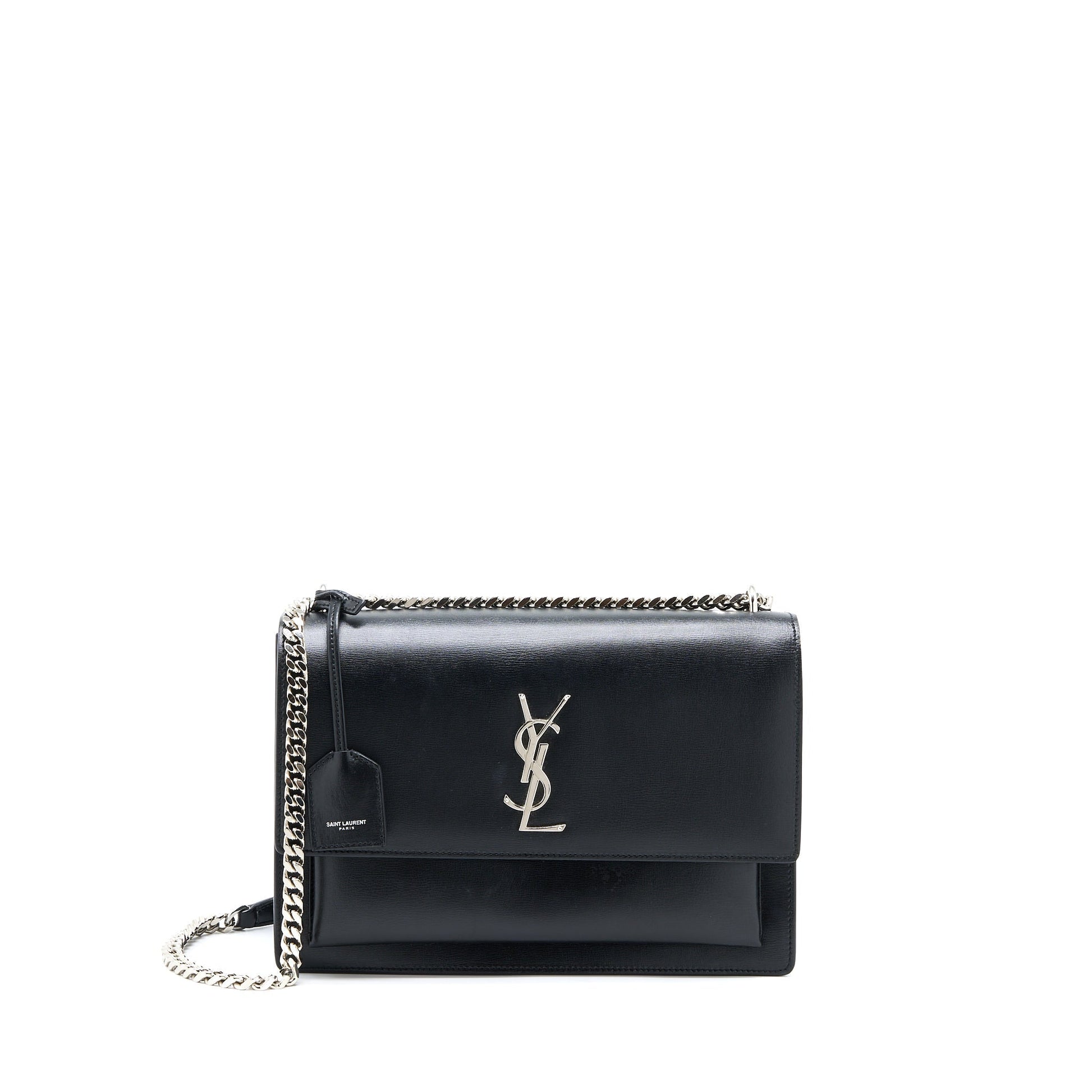 YSL Saint Laurent Sunset Purse Calfskin Travel Bag Black Large