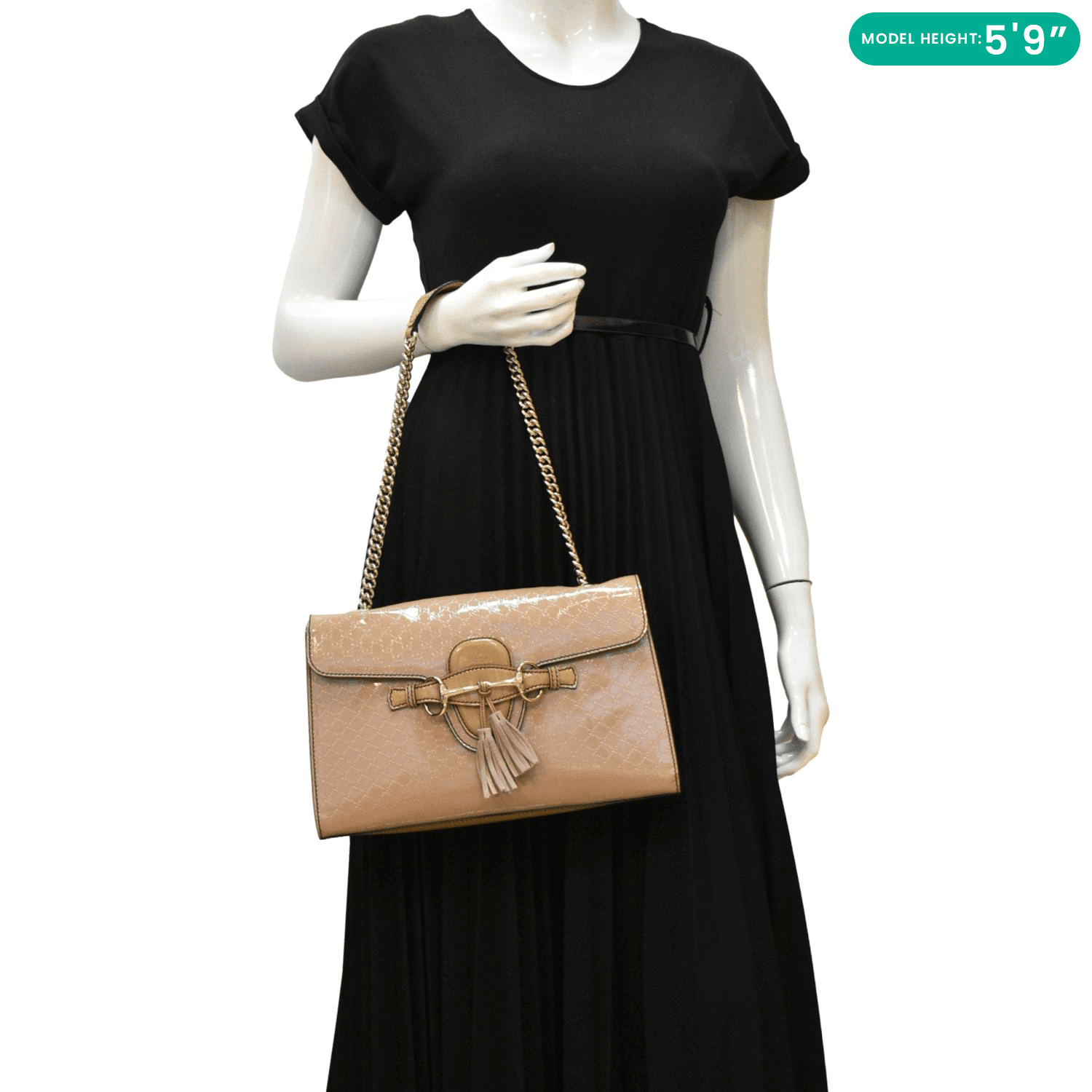 Gucci Emily ssima Patent Chain Shoulder Bag Leather Cream