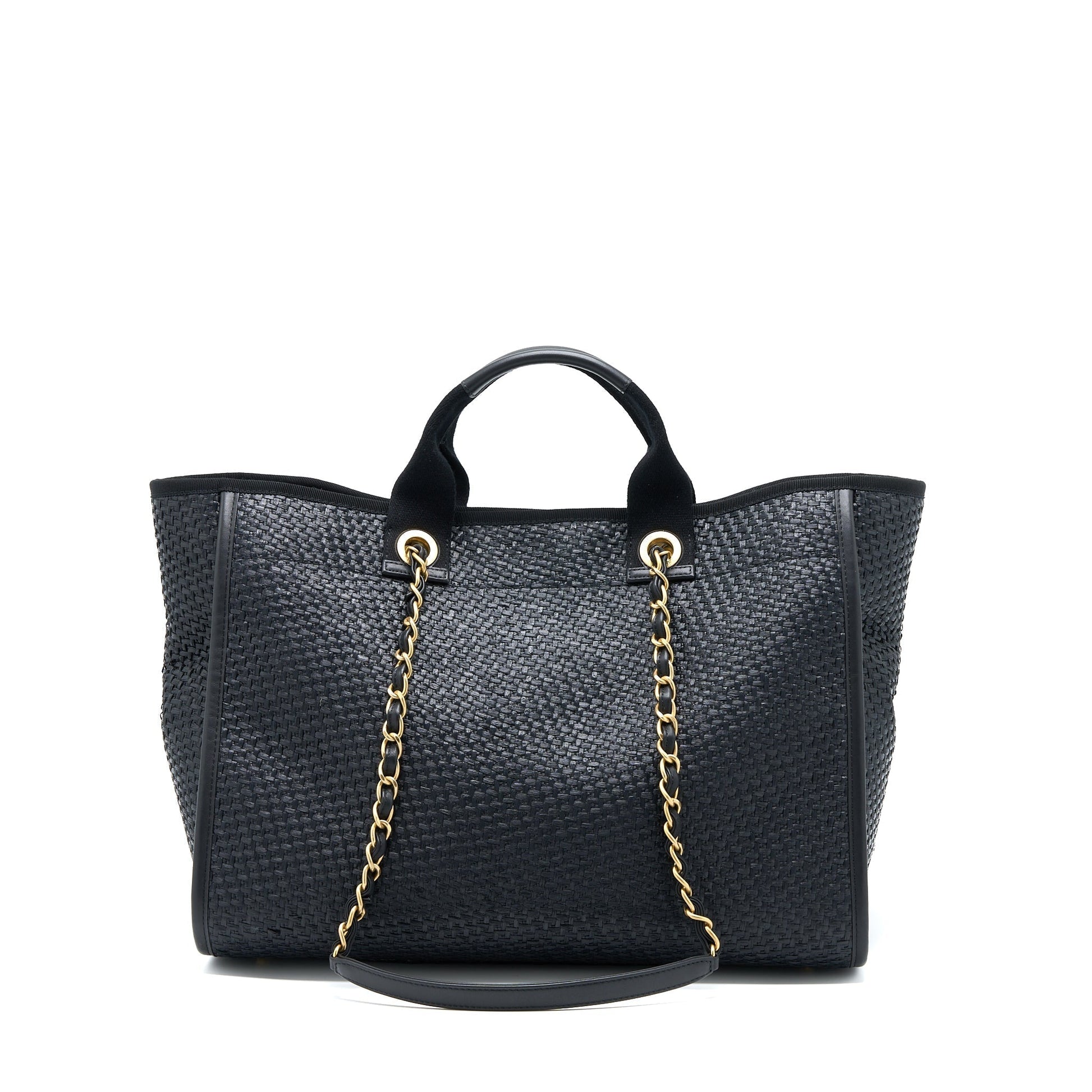 Chanel Raffia Deauville GHW Black Tote Bag