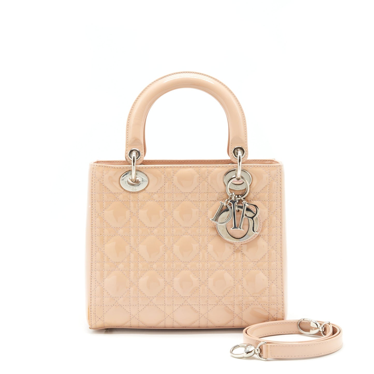Dior Lady Purse Patent Light Handbag Pink Medium Travel Bag