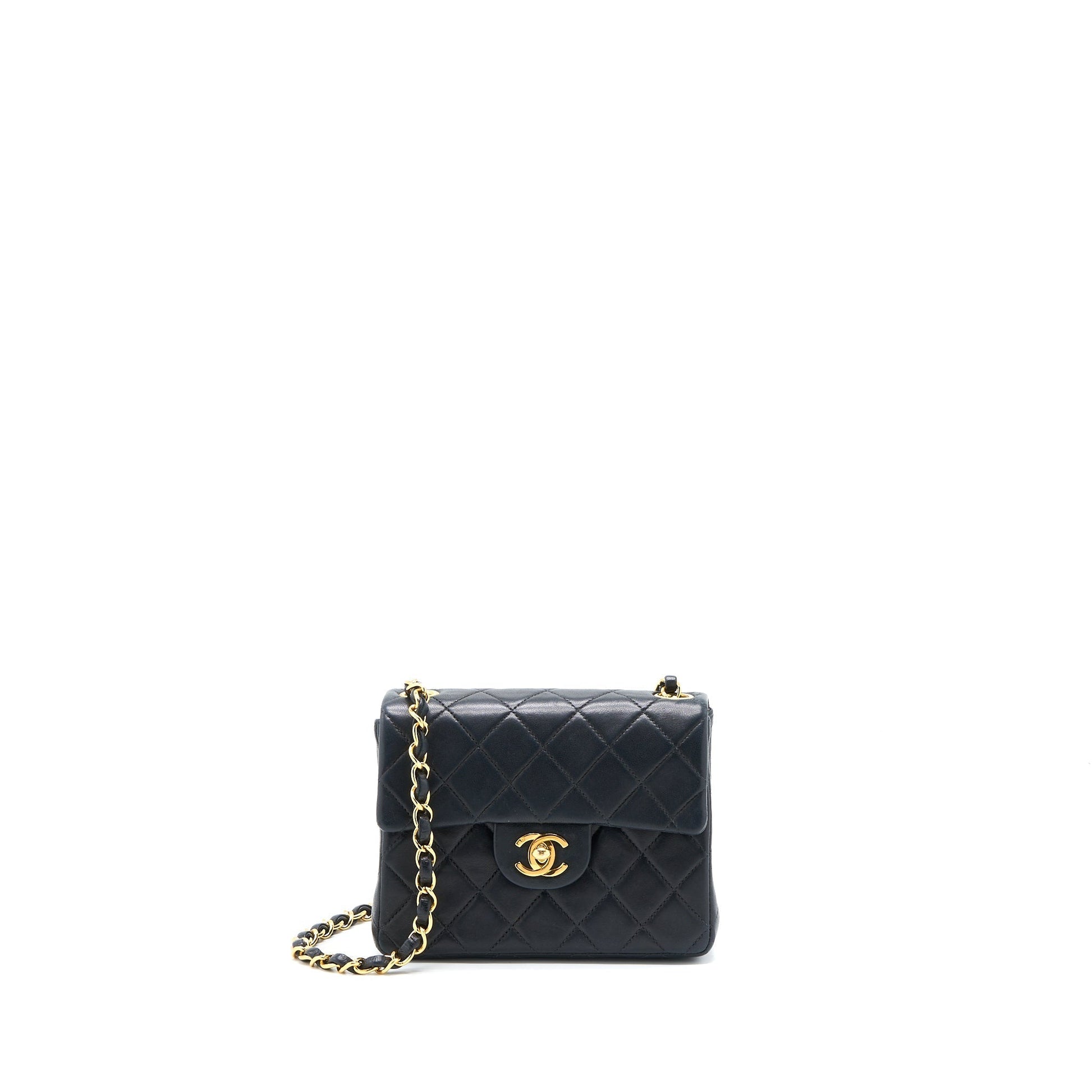 Chanel Square Flap Lambskin GHW Black Shoulder Bag Black Ghw