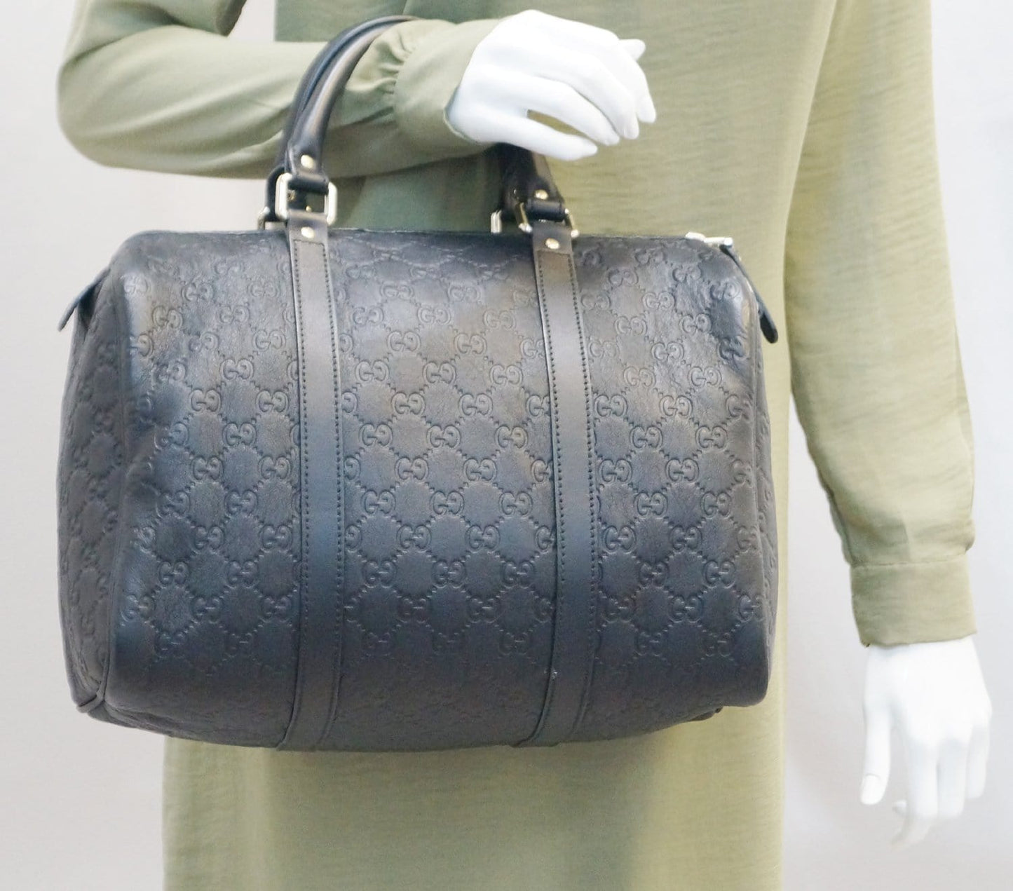 Gucci ssima Boston Bag Leather Black Travel Bag