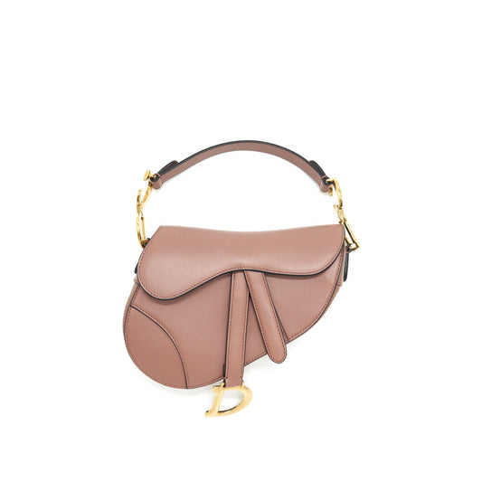 Dior Christian Saddle Purse Calfskin Handbag Leather Pink Travel Bag