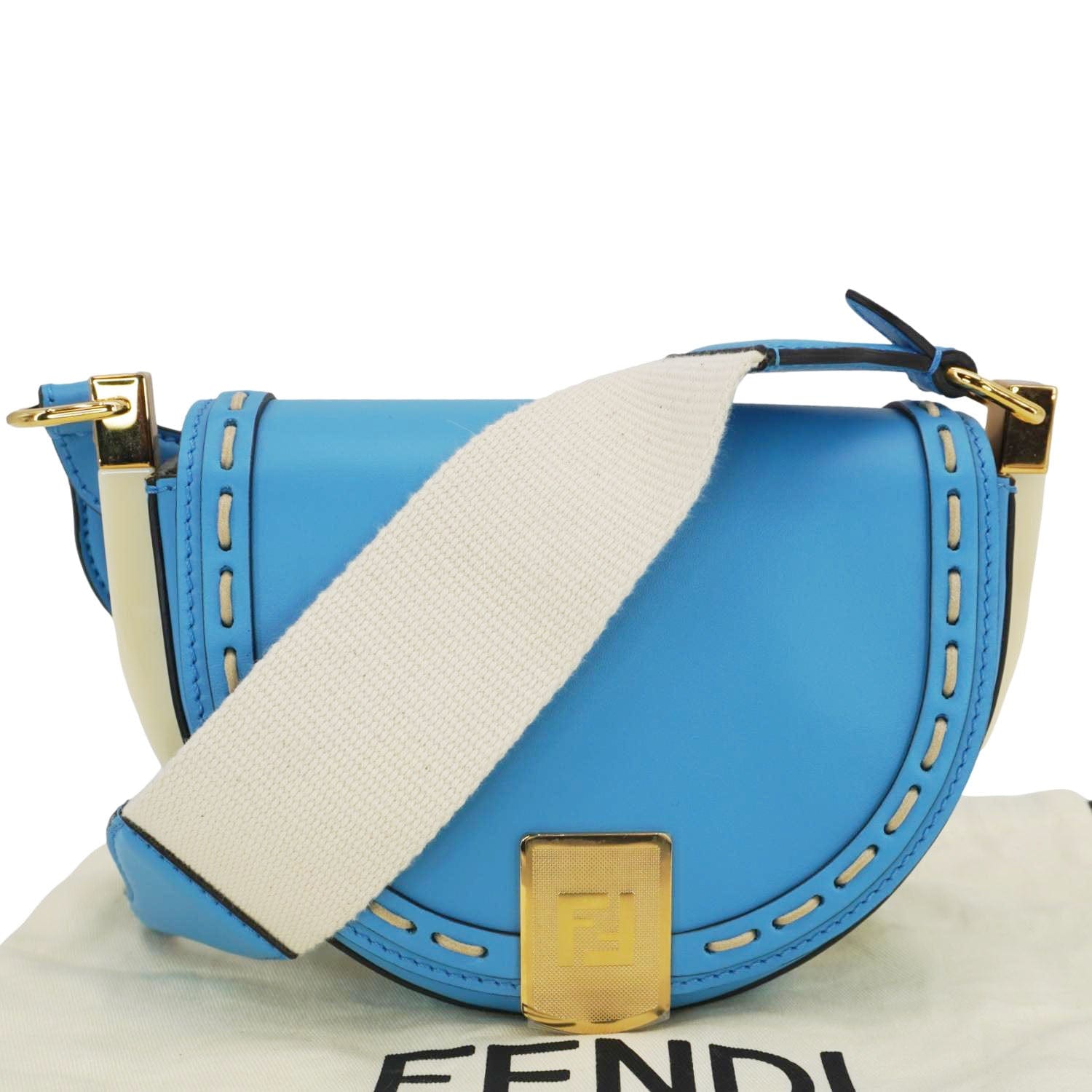 Fendi Moonlight Crossbody Saddle Bag Leather Blue Crossbody Bag