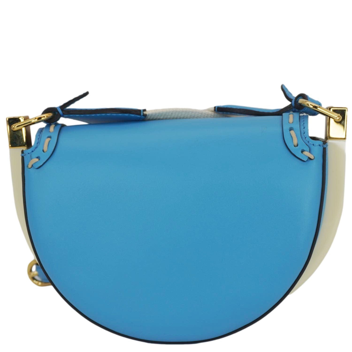Fendi Moonlight Crossbody Saddle Bag Leather Blue Crossbody Bag