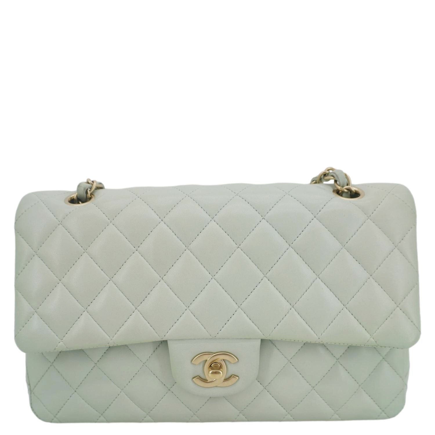 Chanel Classic Double Flap Quilted Light Leather Green Travel Bag
