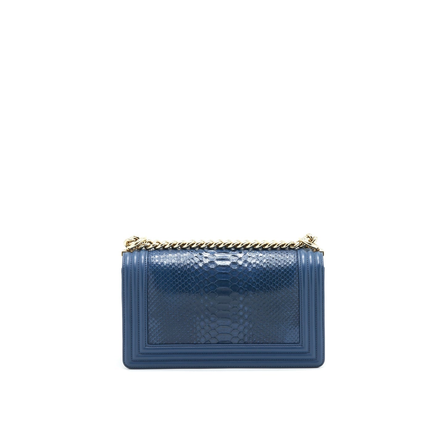 Chanel Boy flap Python LGHW Blue Leather Shoulder Bag