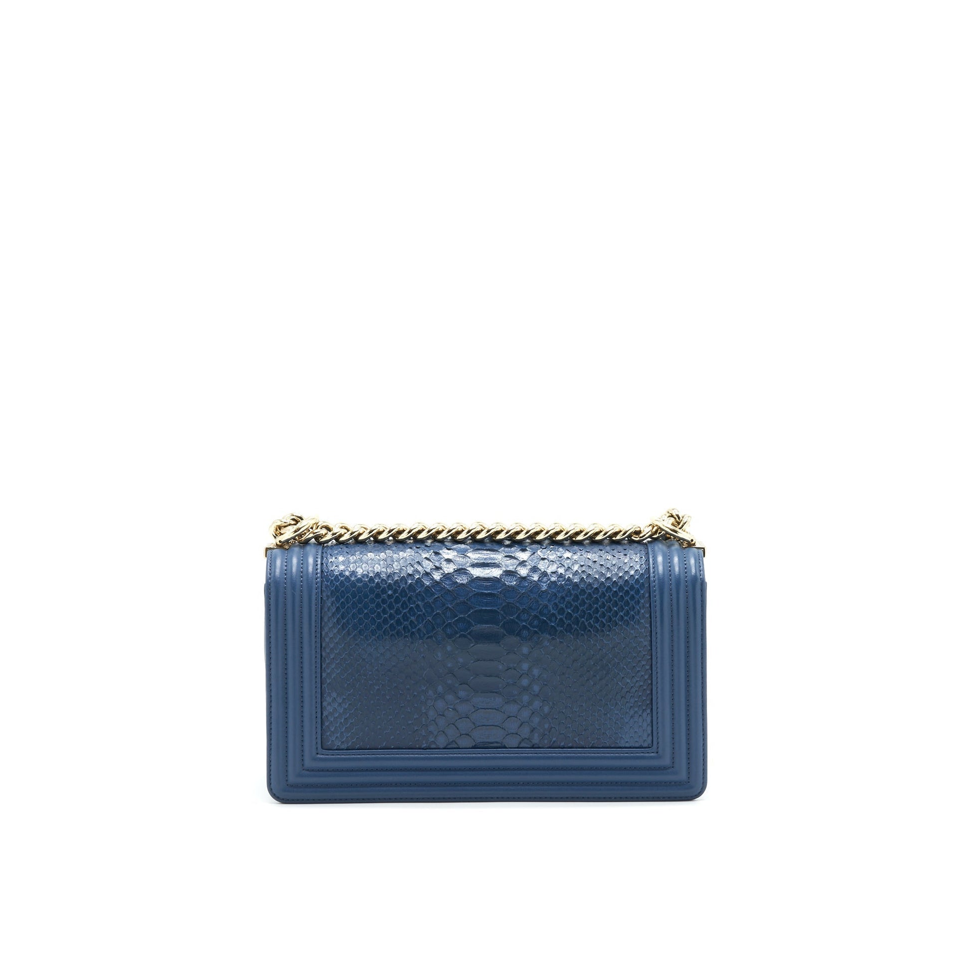 Chanel Boy flap Python LGHW Blue Leather Shoulder Bag