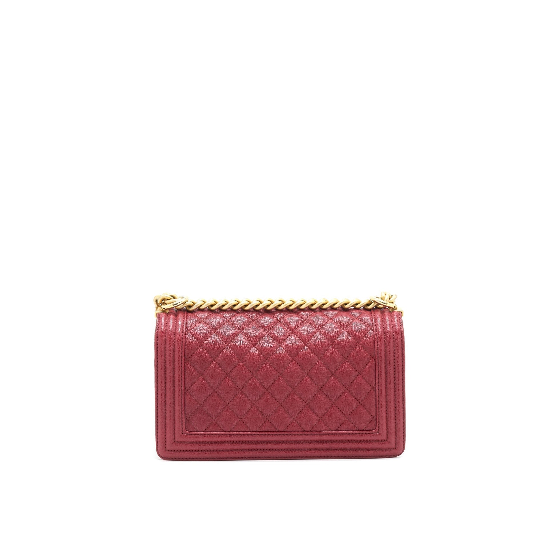 Chanel Boy Caviar Raspberry brushed GHW Red Handbag
