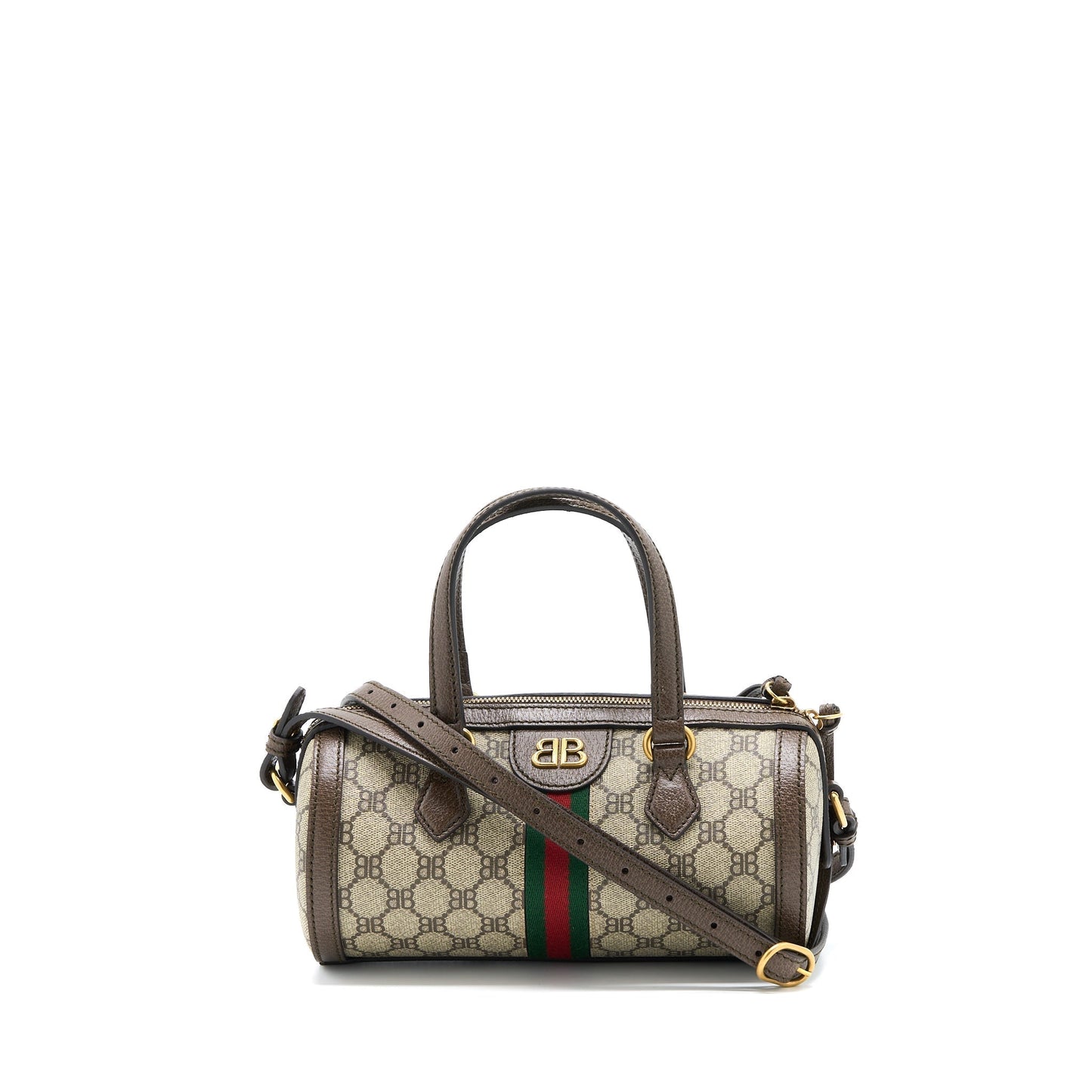 Gucci Balenciaga Bowling Bag Brushed Leather Canvas Travel Bag