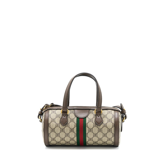 Gucci Balenciaga Bowling Bag Brushed Leather Canvas Travel Bag