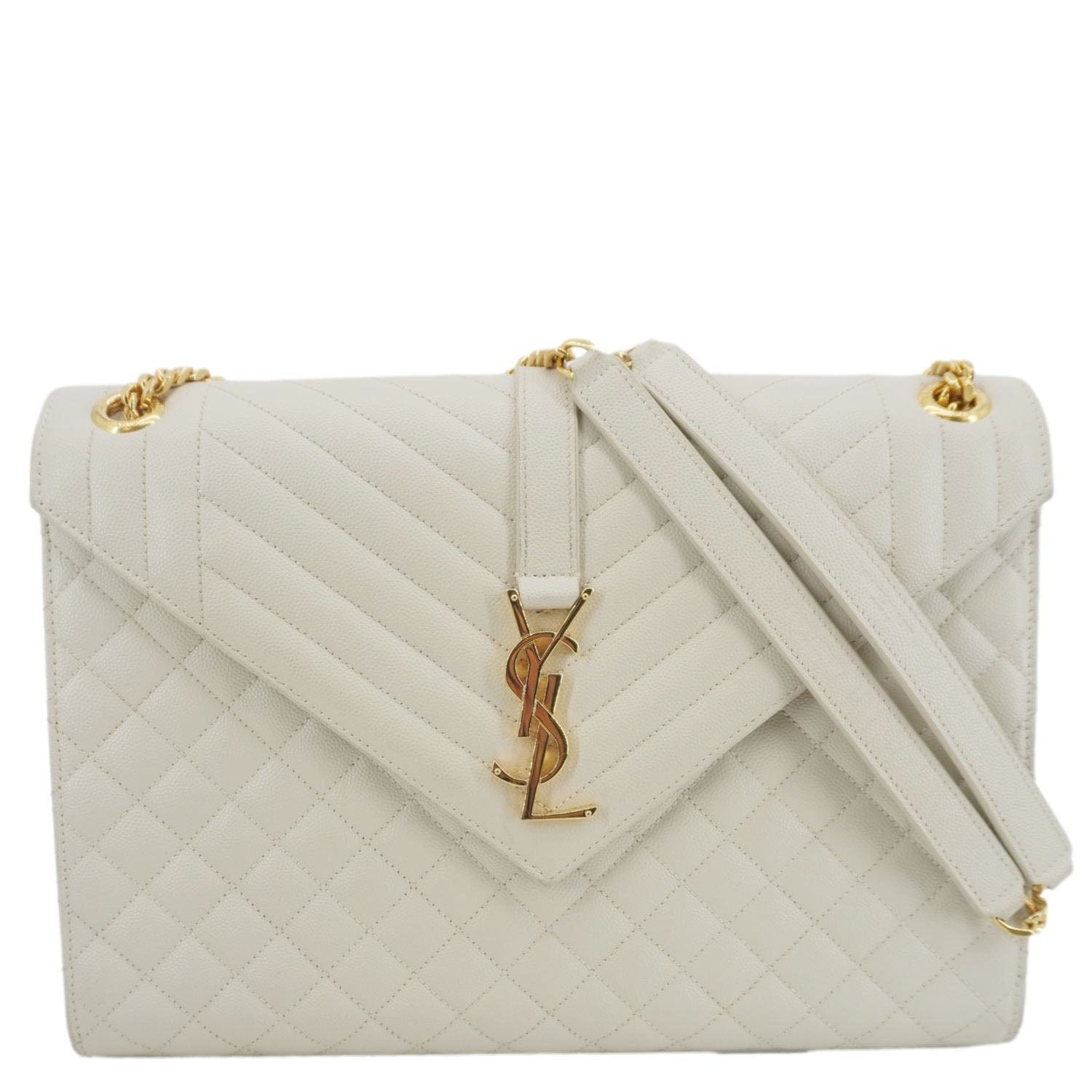 YSL Saint Laurent Yves Envelope Mixed Shoulder Bag Leather Matelasse White