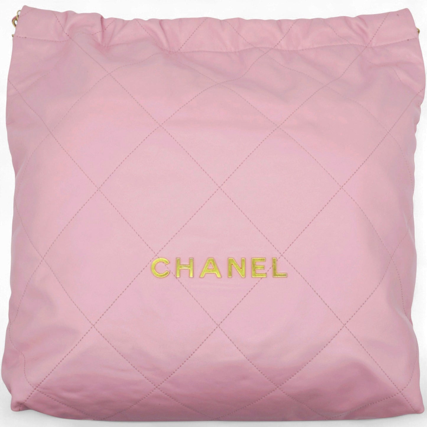 Shiny Quilted Chanel 22 Drawstring Bag Pink large