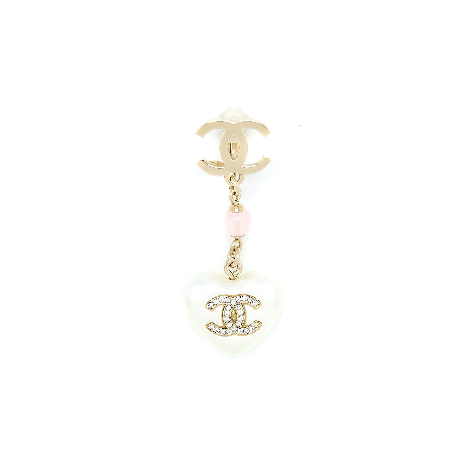 Chanel CC Logo Heart Drop Ear Clips Gold Handbag
