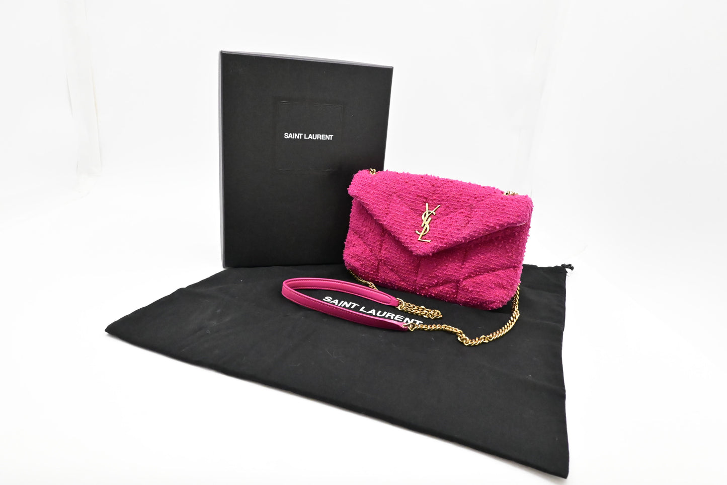 YSL Saint Laurent Loulou In Tweed Travel Bag Pink Mini