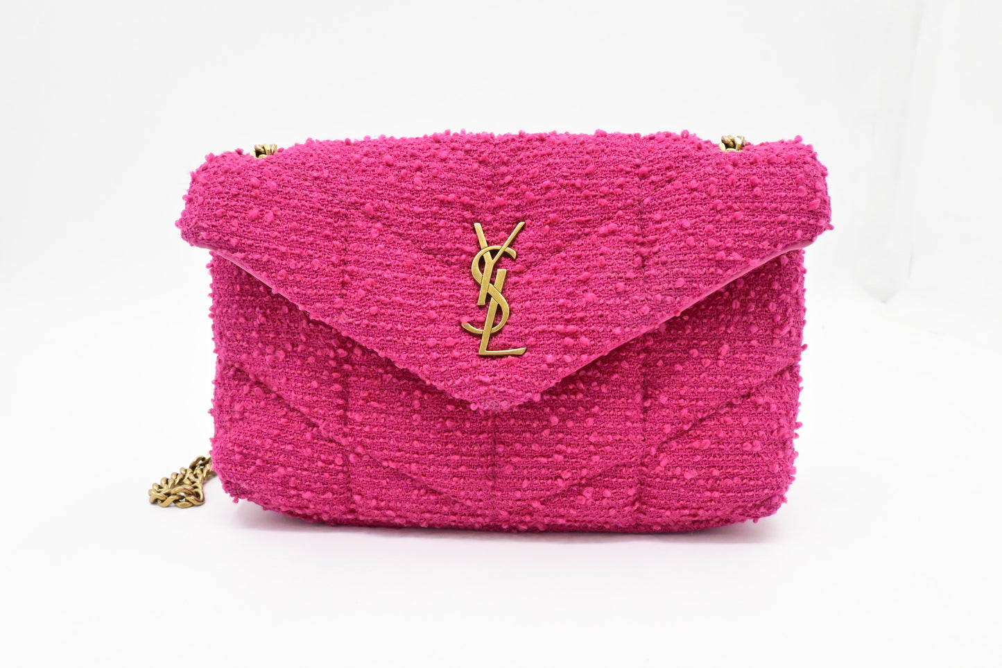 YSL Saint Laurent Loulou In Tweed Travel Bag Pink Mini