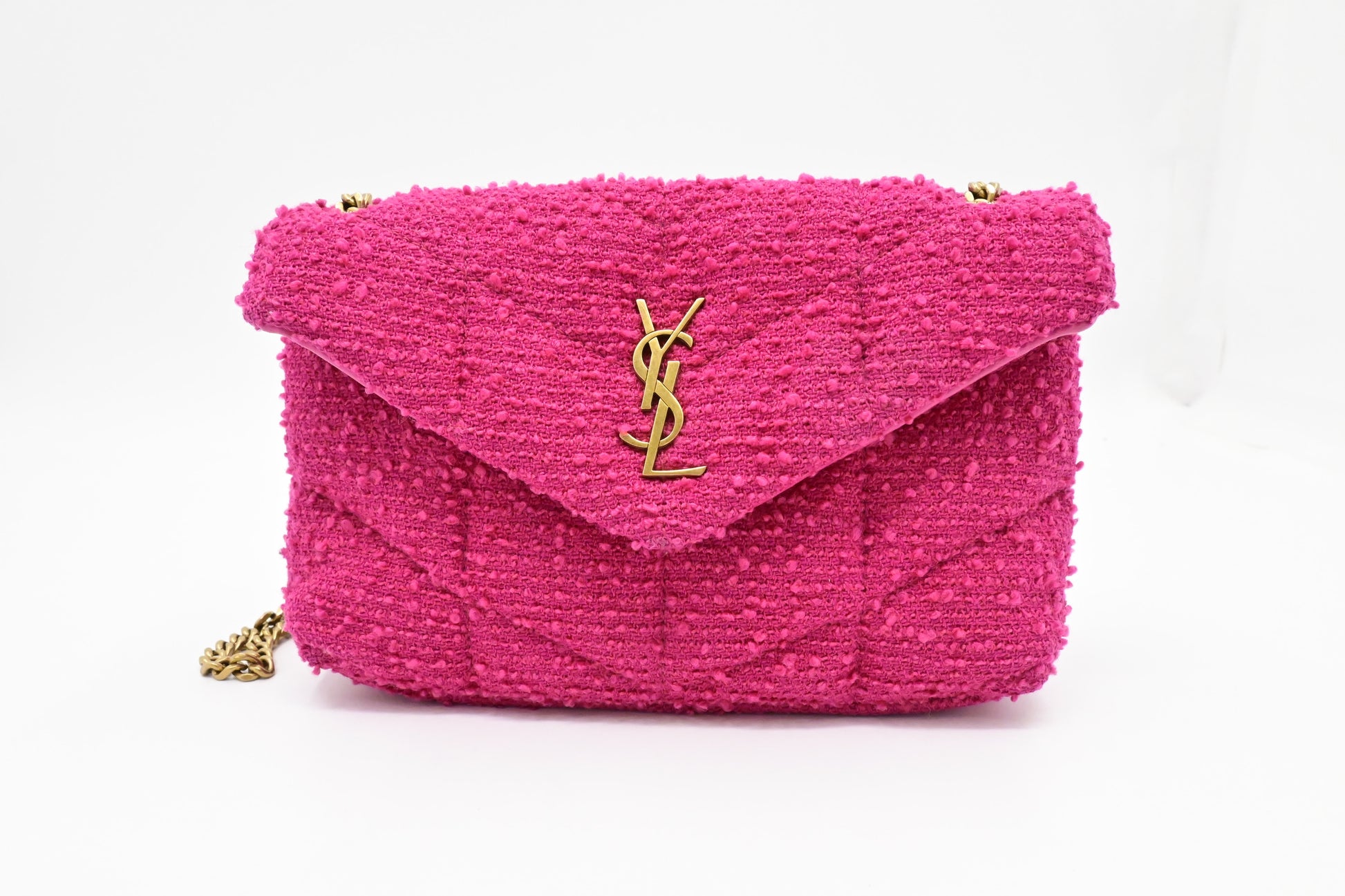 YSL Saint Laurent Loulou In Tweed Travel Bag Pink Mini