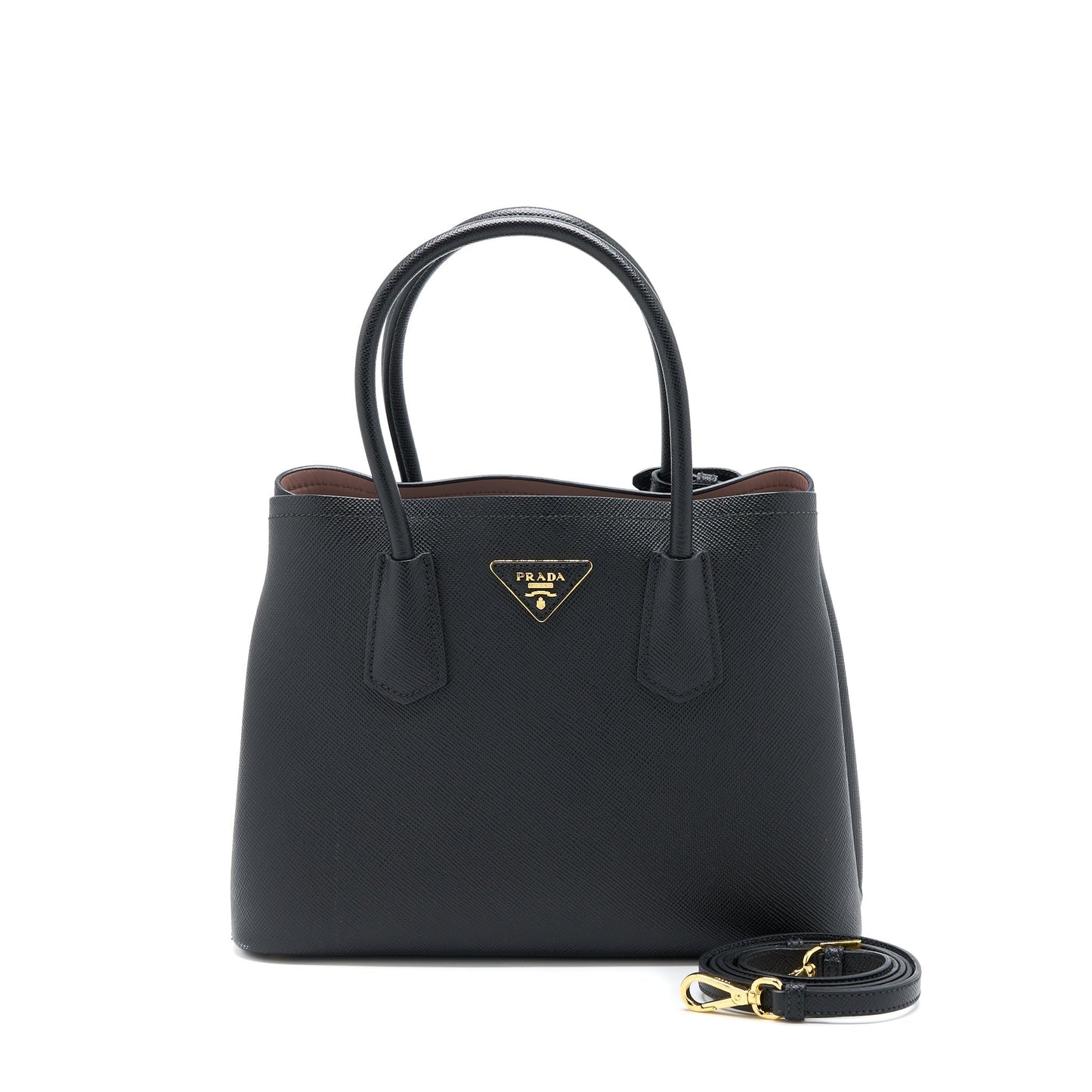 Prada Saffiano Double Purse Calfskin Handbag Black Travel Bag