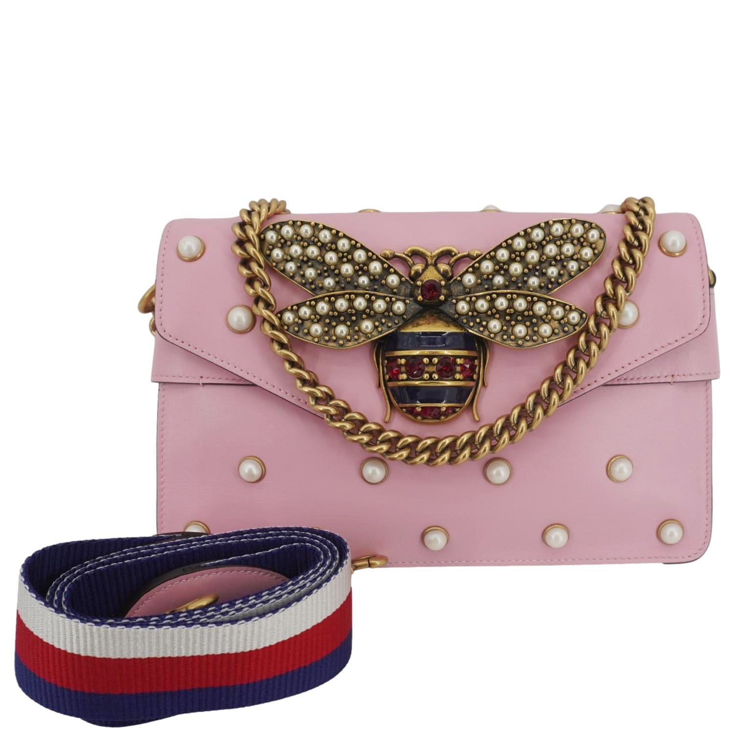 Gucci Broadway Queen Margaret Pearl Studded Nappa Crossbody Leather Pink Crossbody Bag