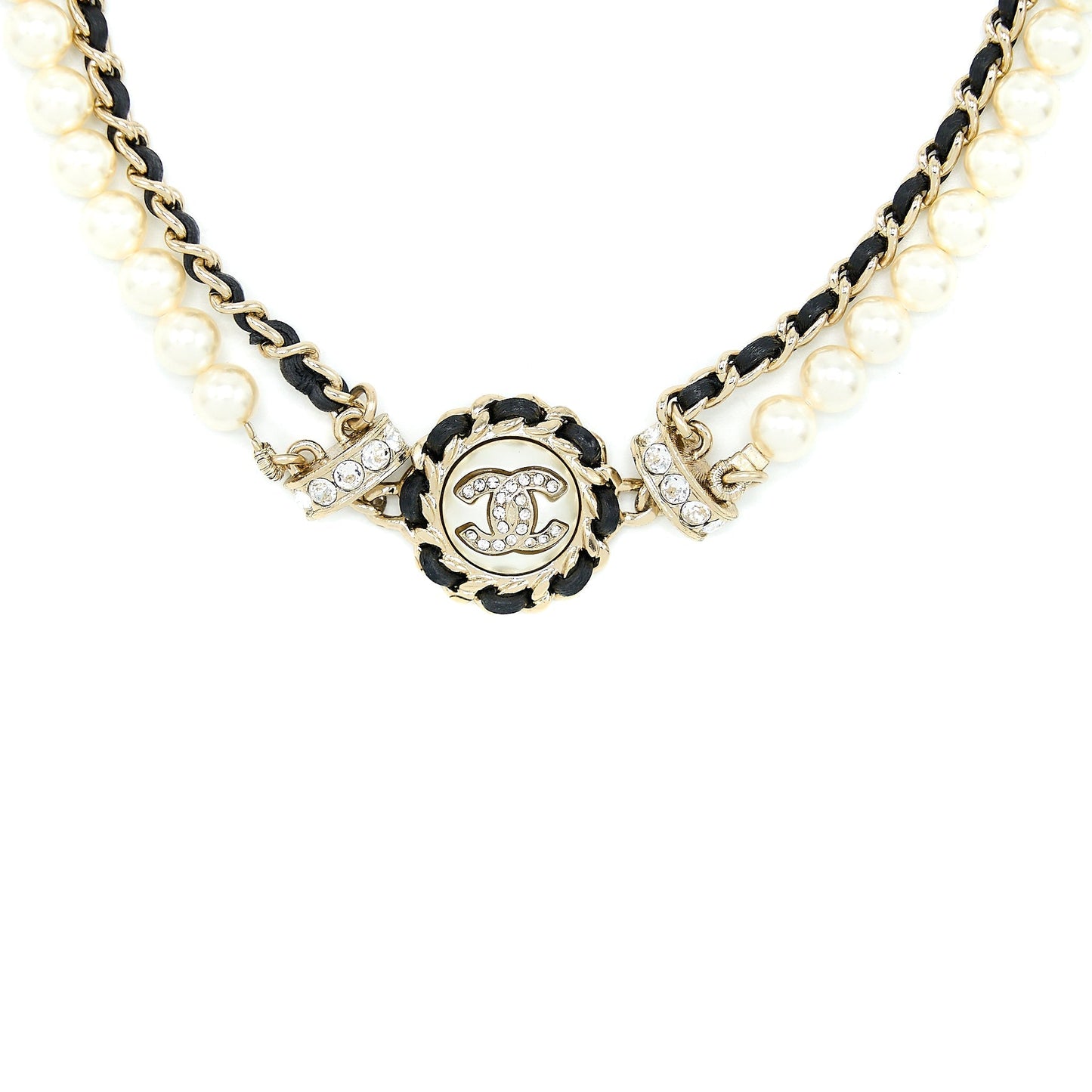 Chanel 21K Pearl Choker Light Tone Gold Handbag Gold Tone