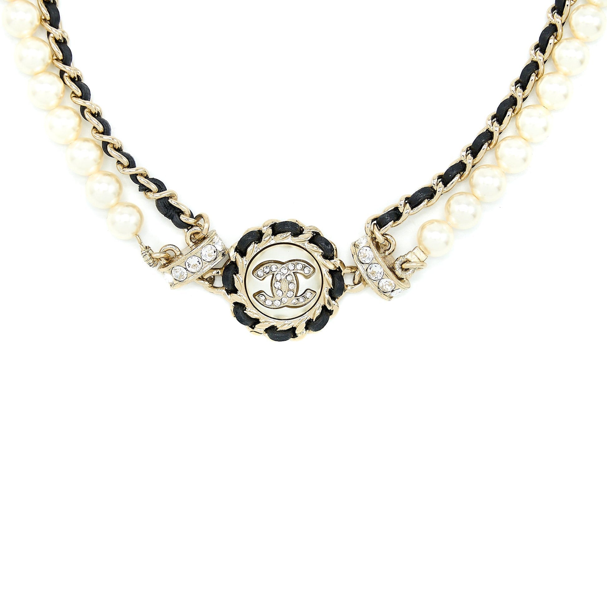 Chanel 21K Pearl Choker Light Tone Gold Handbag Gold Tone